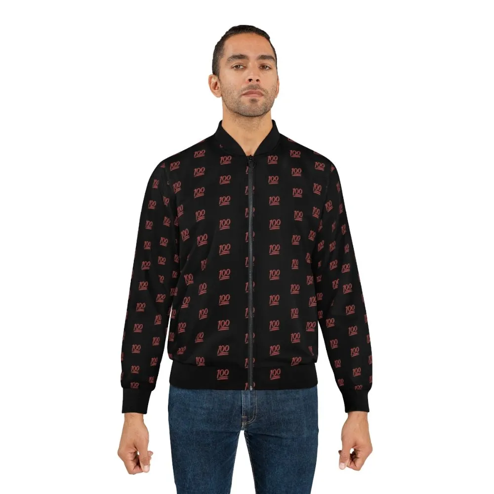 100 Emoji Bomber Jacket - Vibrant Red Pattern