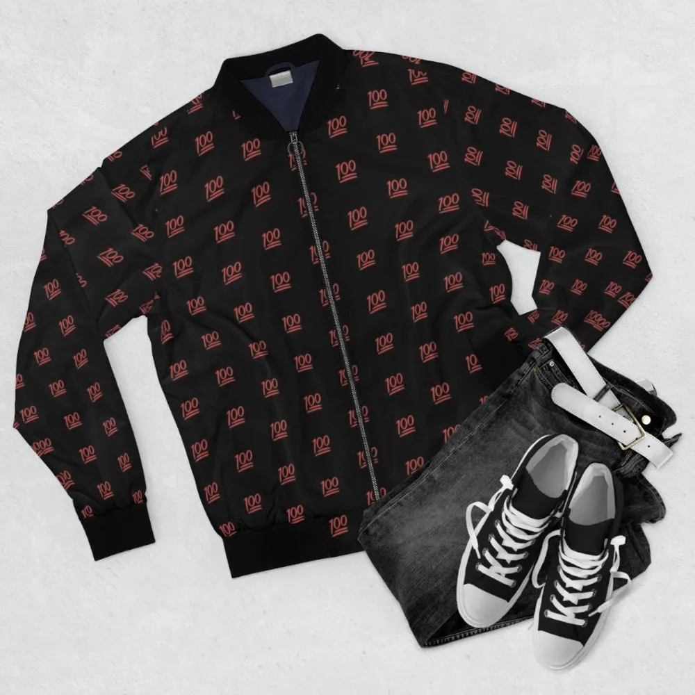 100 Emoji Bomber Jacket - Vibrant Red Pattern