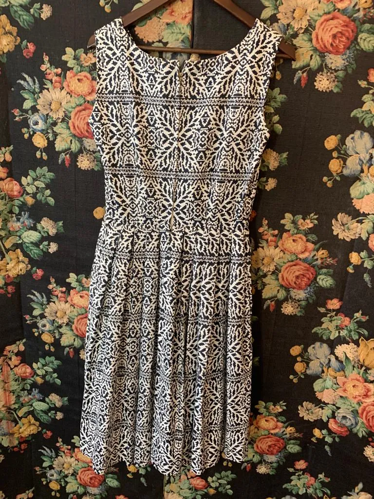 1950s Black and White Print Dress