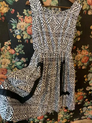 1950s Black and White Print Dress