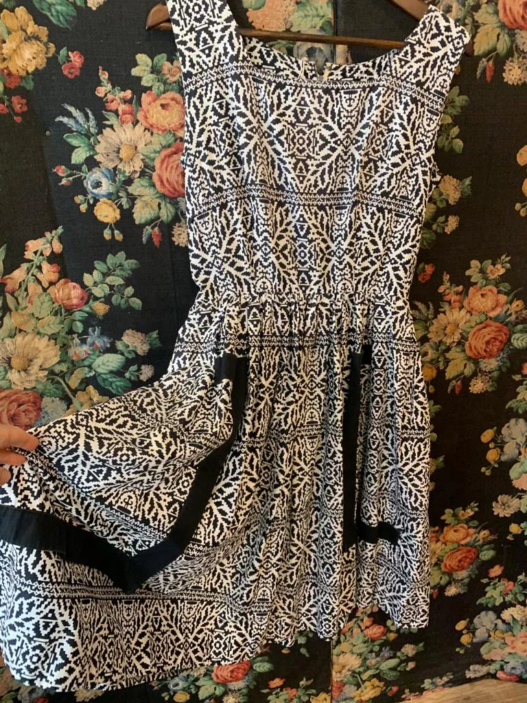 1950s Black and White Print Dress