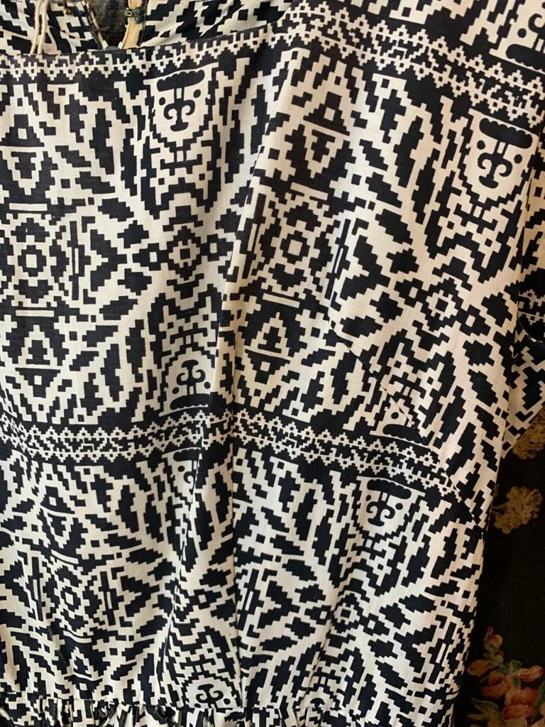 1950s Black and White Print Dress