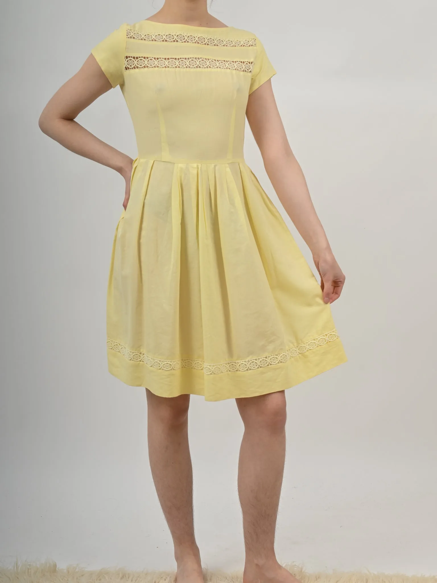 1960s Pale Yellow Fit and Flare Sundress