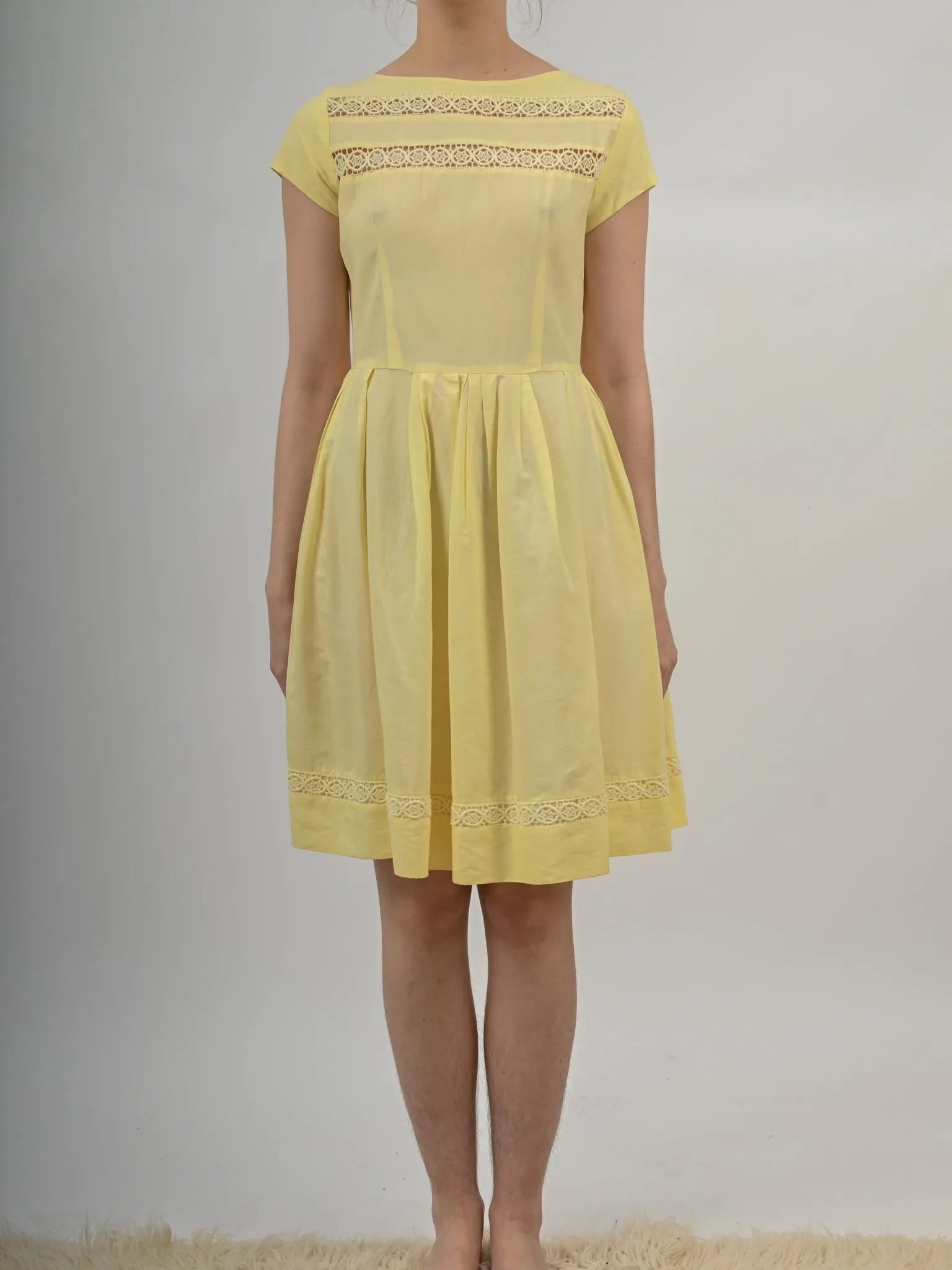 1960s Pale Yellow Fit and Flare Sundress