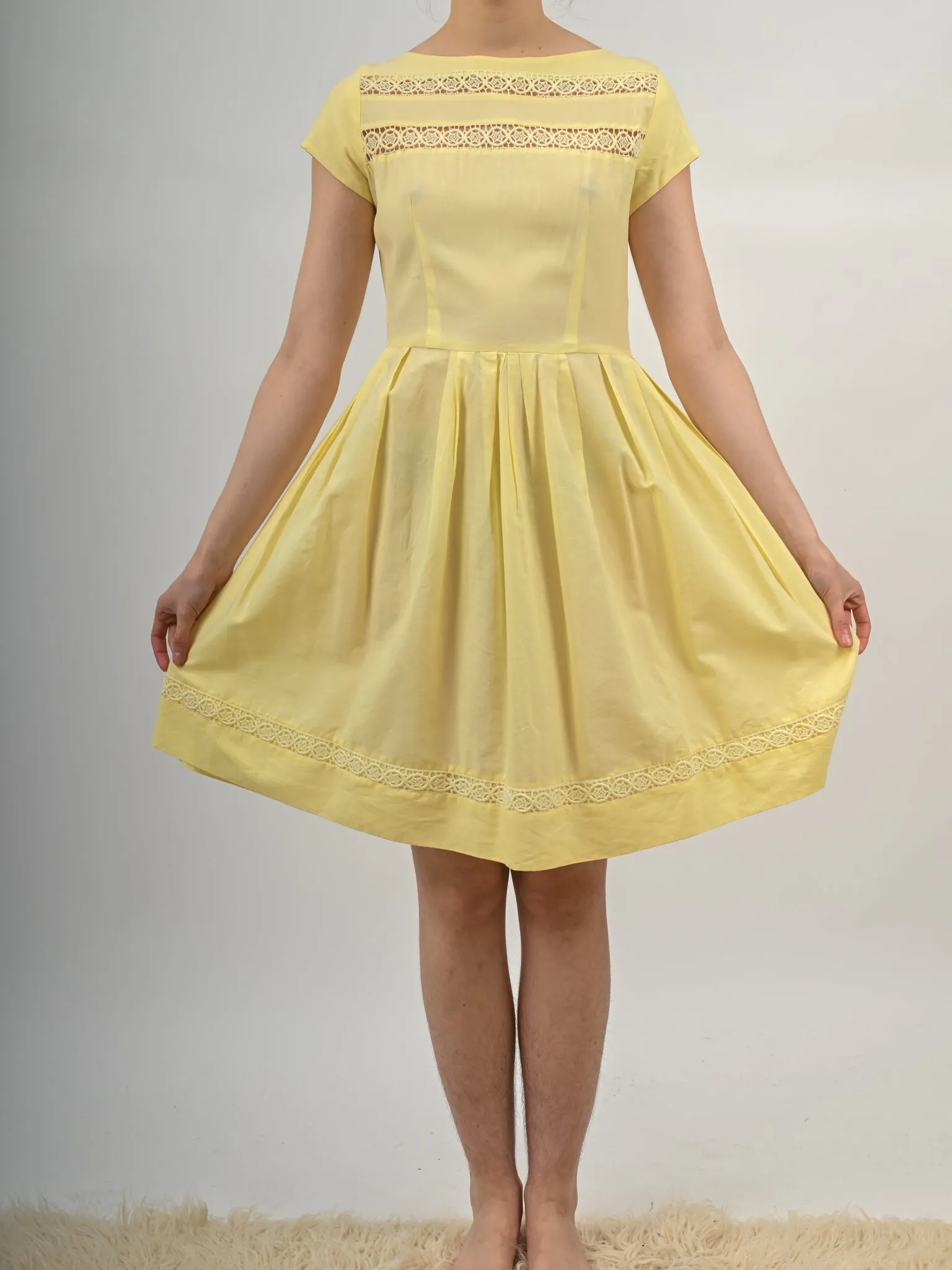 1960s Pale Yellow Fit and Flare Sundress