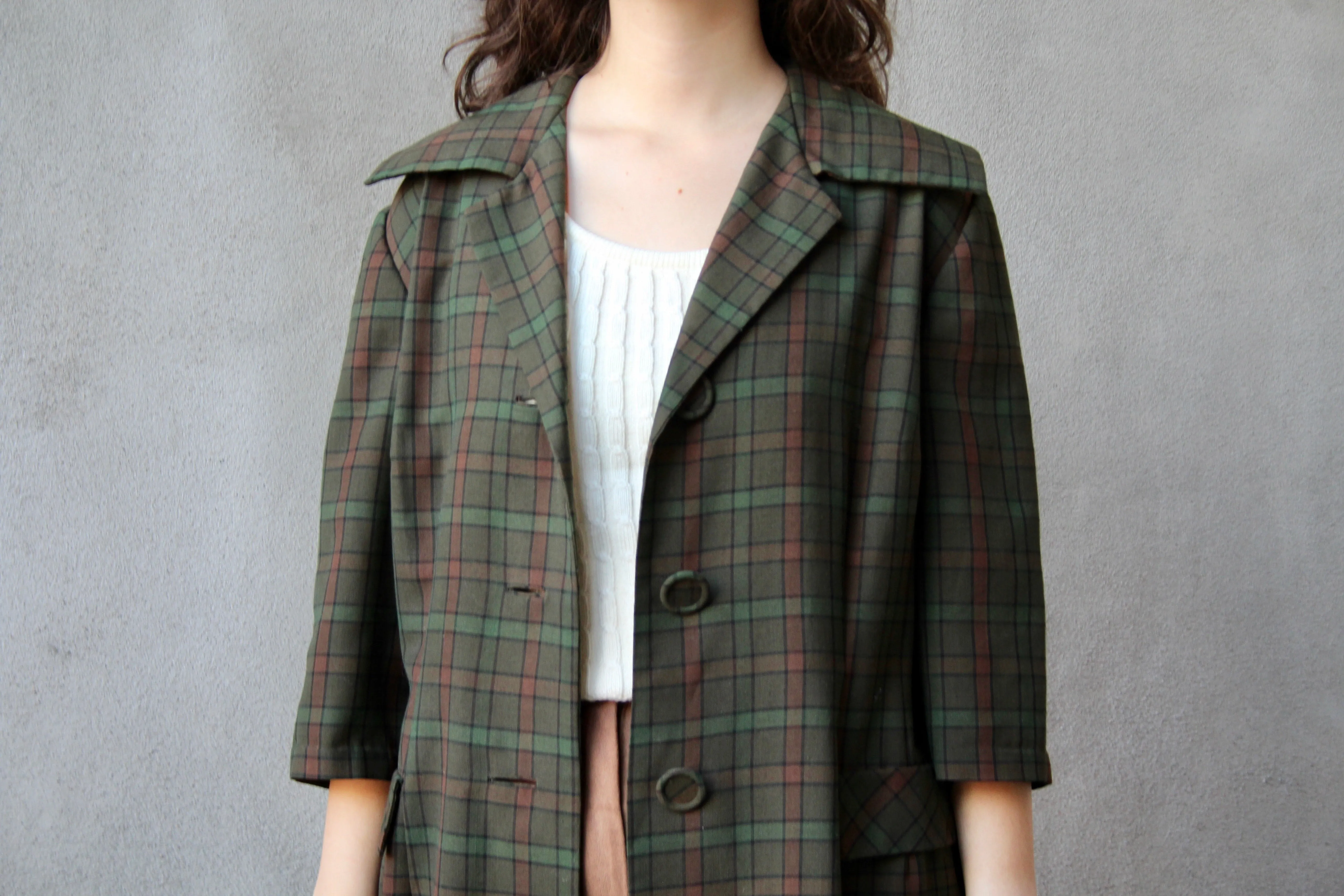70s Autumnal Plaid Wool-Blend Coat Dress M/L