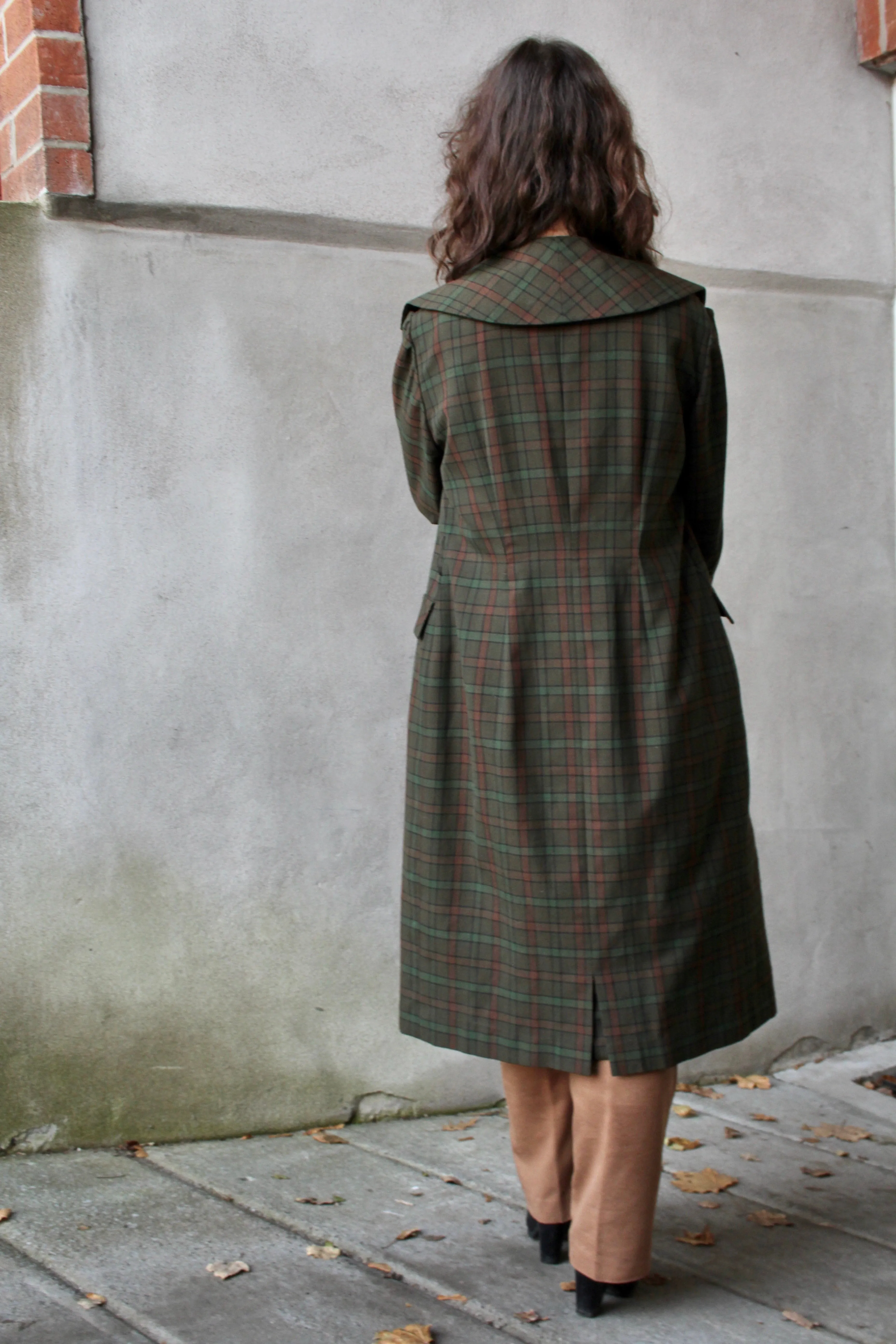 70s Autumnal Plaid Wool-Blend Coat Dress M/L