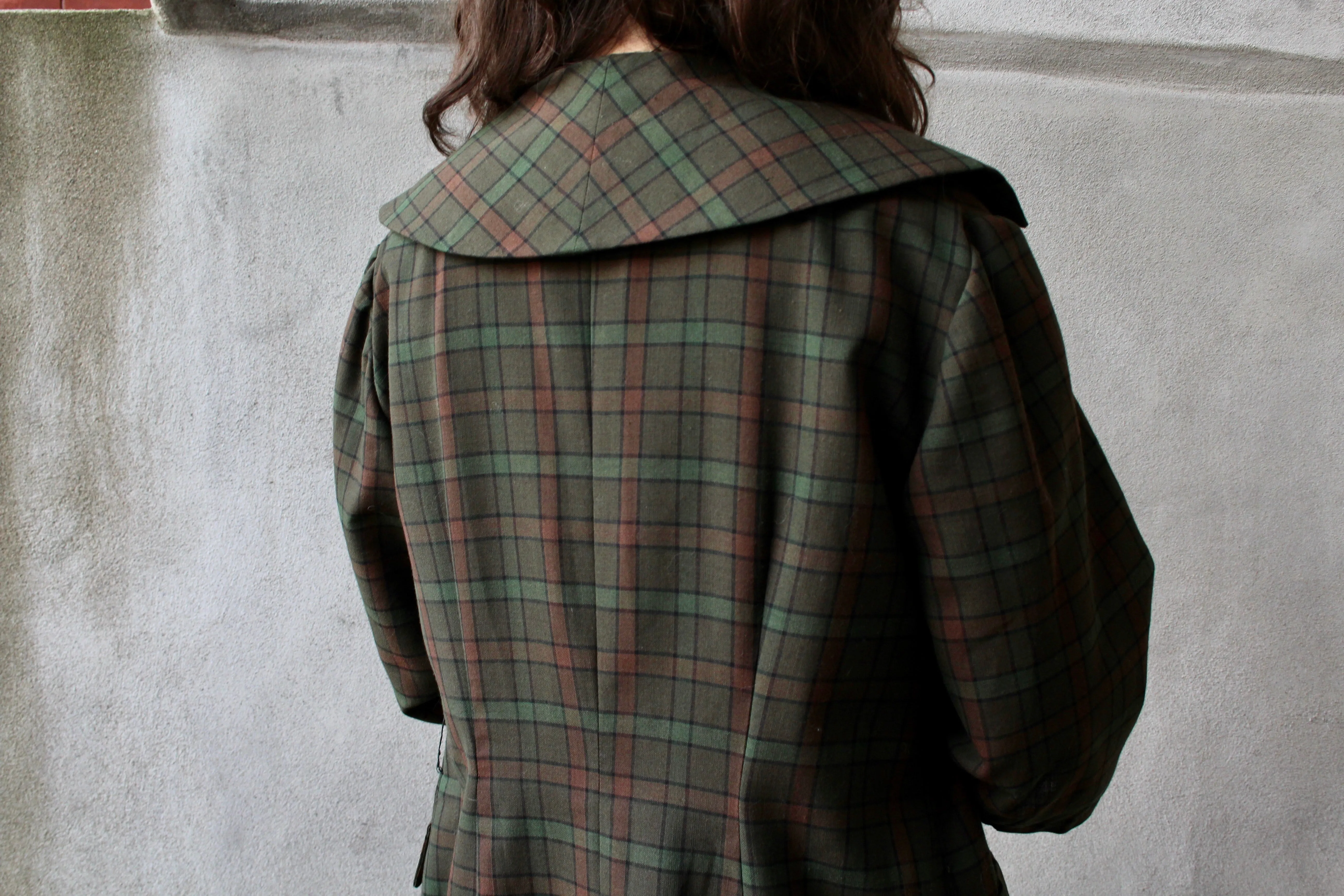 70s Autumnal Plaid Wool-Blend Coat Dress M/L
