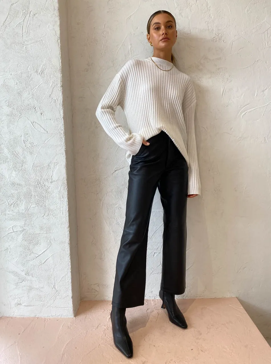 Assembly Label Wool Cashmere Rib Long Sleeve Top in Antique White