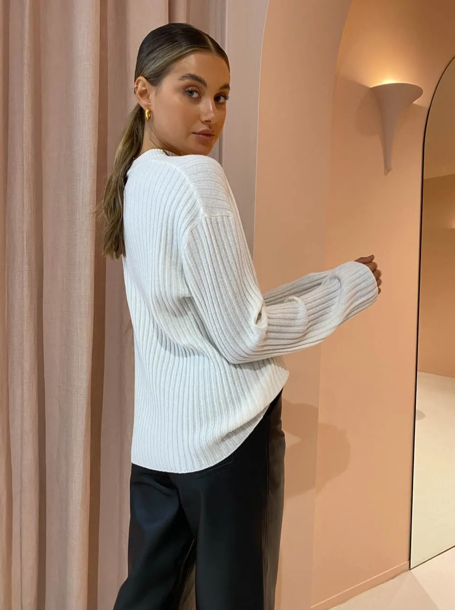 Assembly Label Wool Cashmere Rib Long Sleeve Top in Antique White