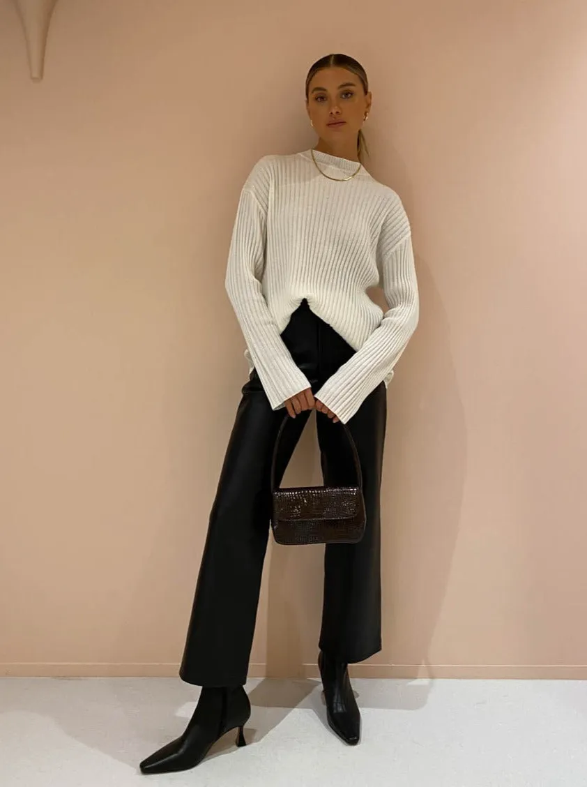 Assembly Label Wool Cashmere Rib Long Sleeve Top in Antique White
