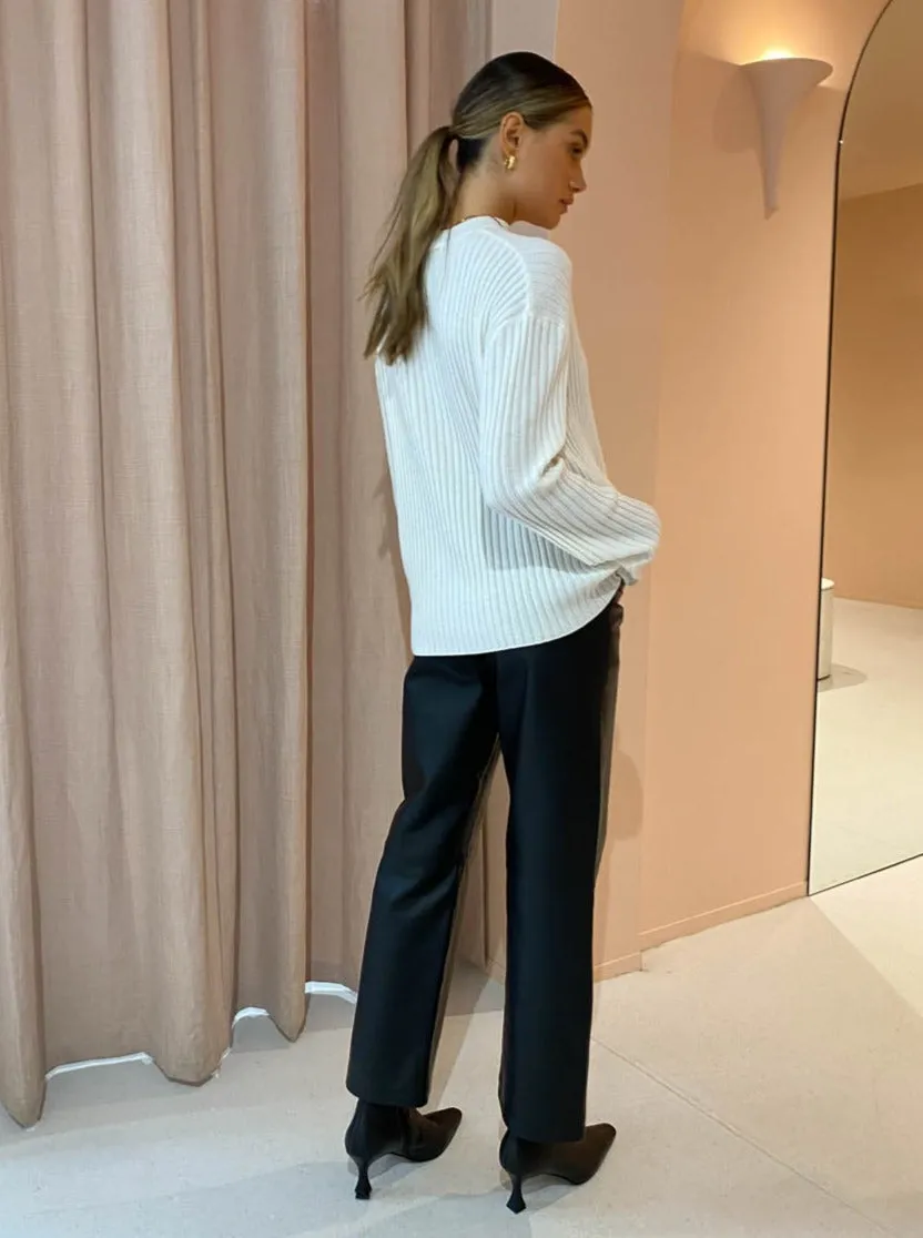 Assembly Label Wool Cashmere Rib Long Sleeve Top in Antique White