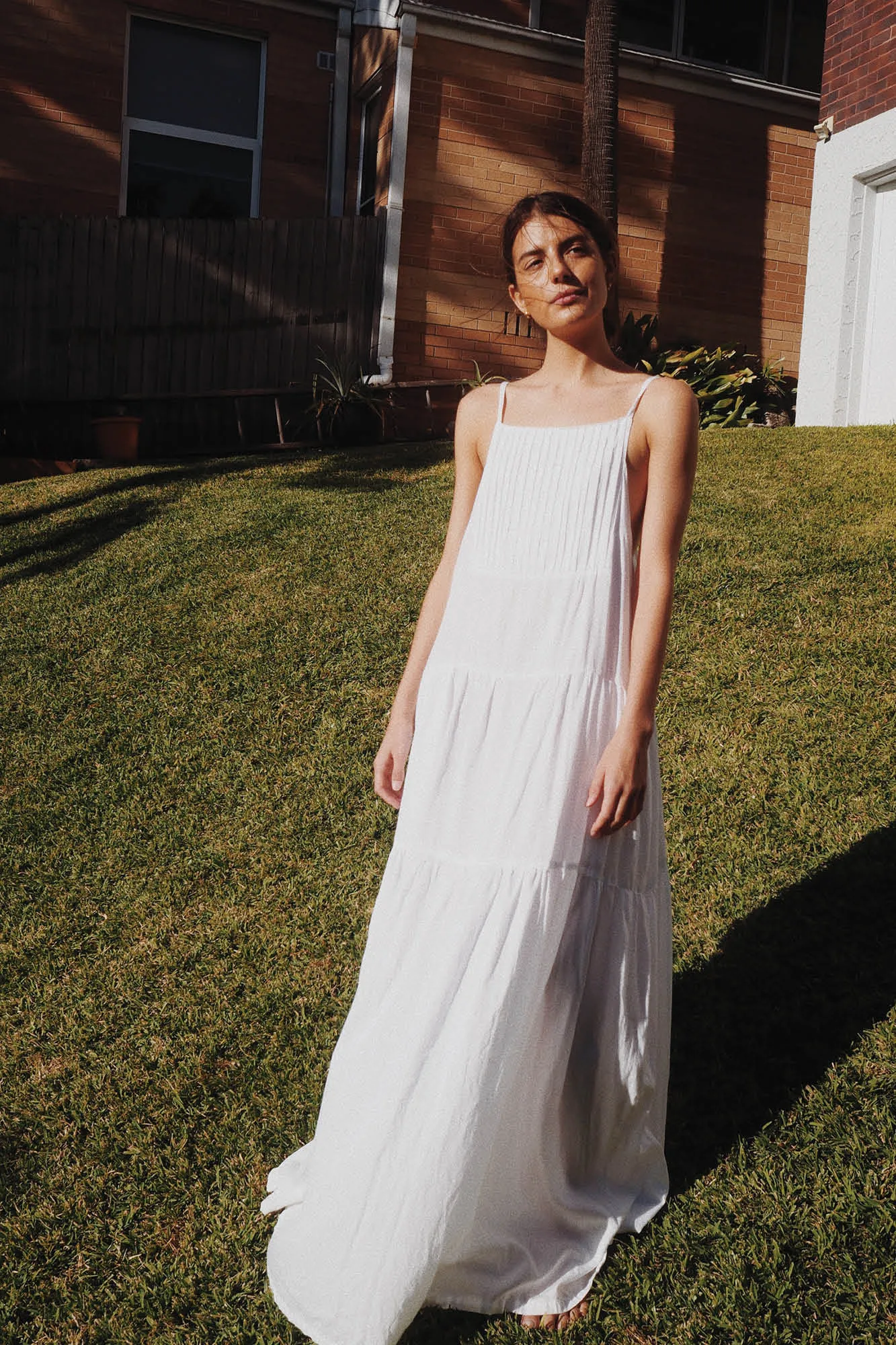 Austen Pleated Maxi Dress White