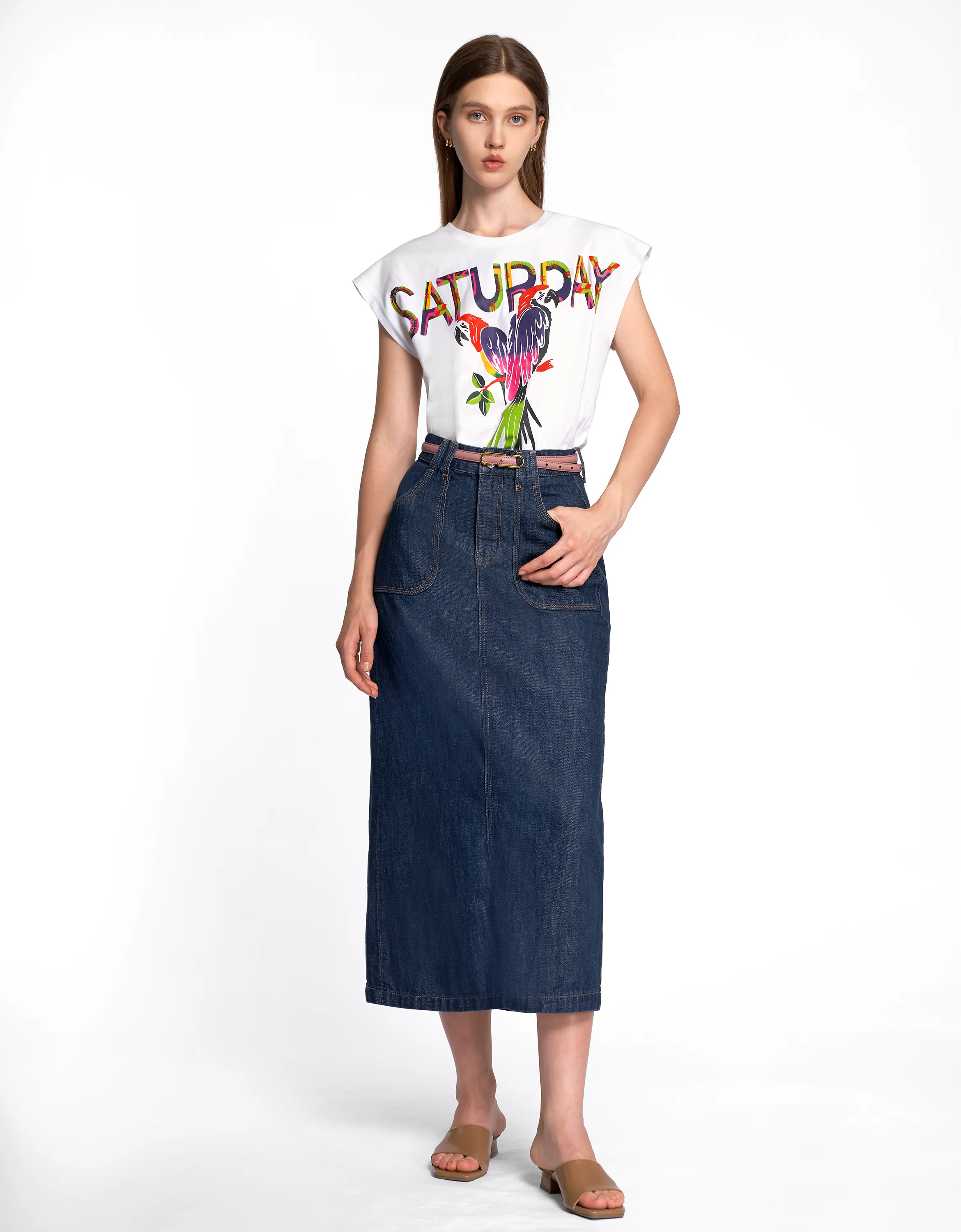 Back Slit Denim Skirt
