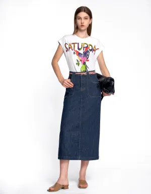 Back Slit Denim Skirt