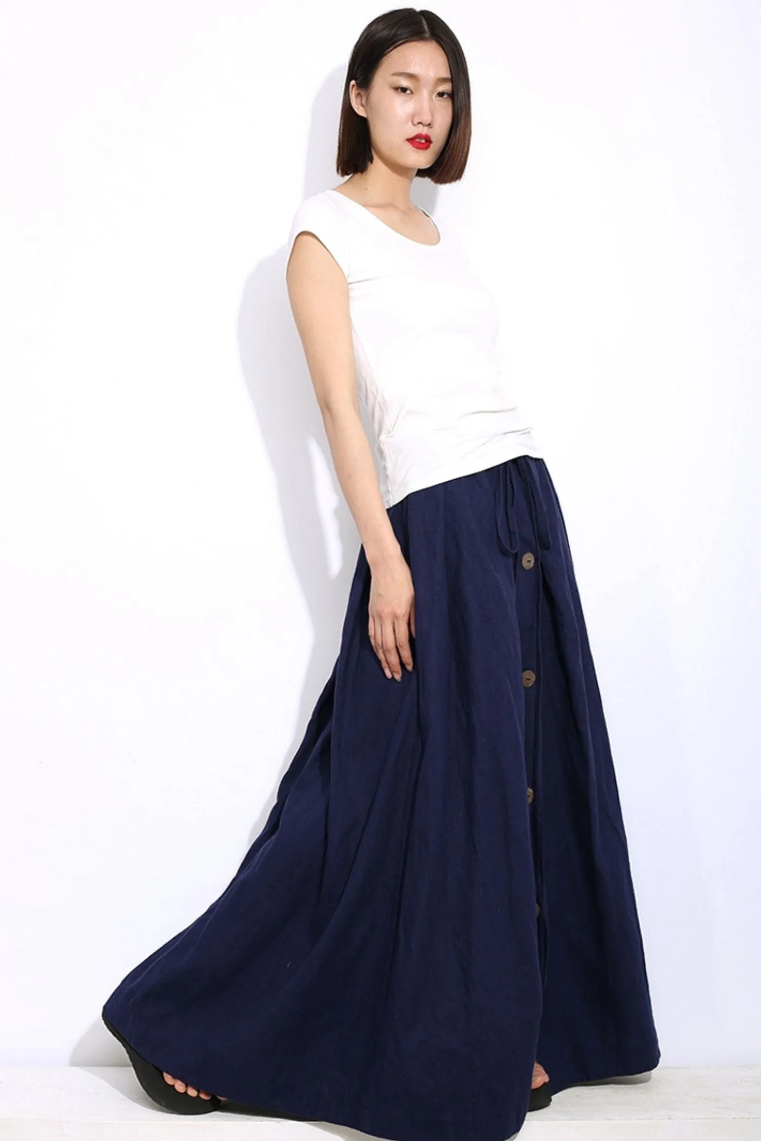 Blue Maxi linen wrap skirt C333