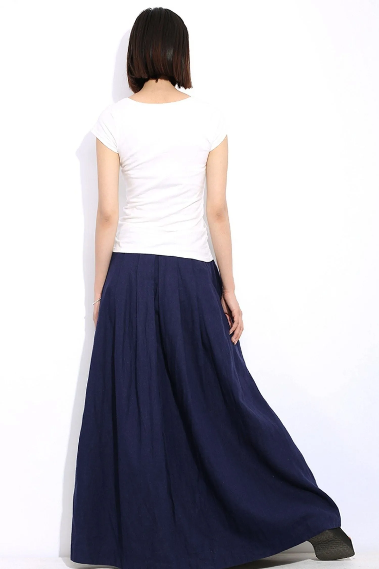 Blue Maxi linen wrap skirt C333