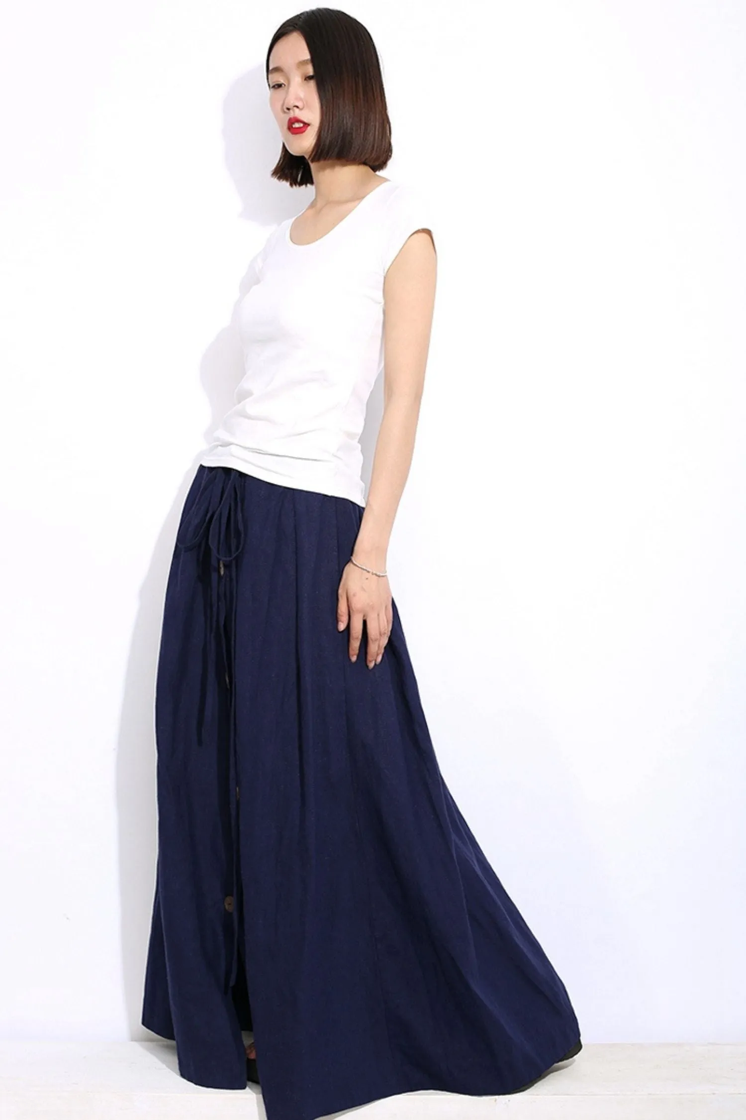 Blue Maxi linen wrap skirt C333