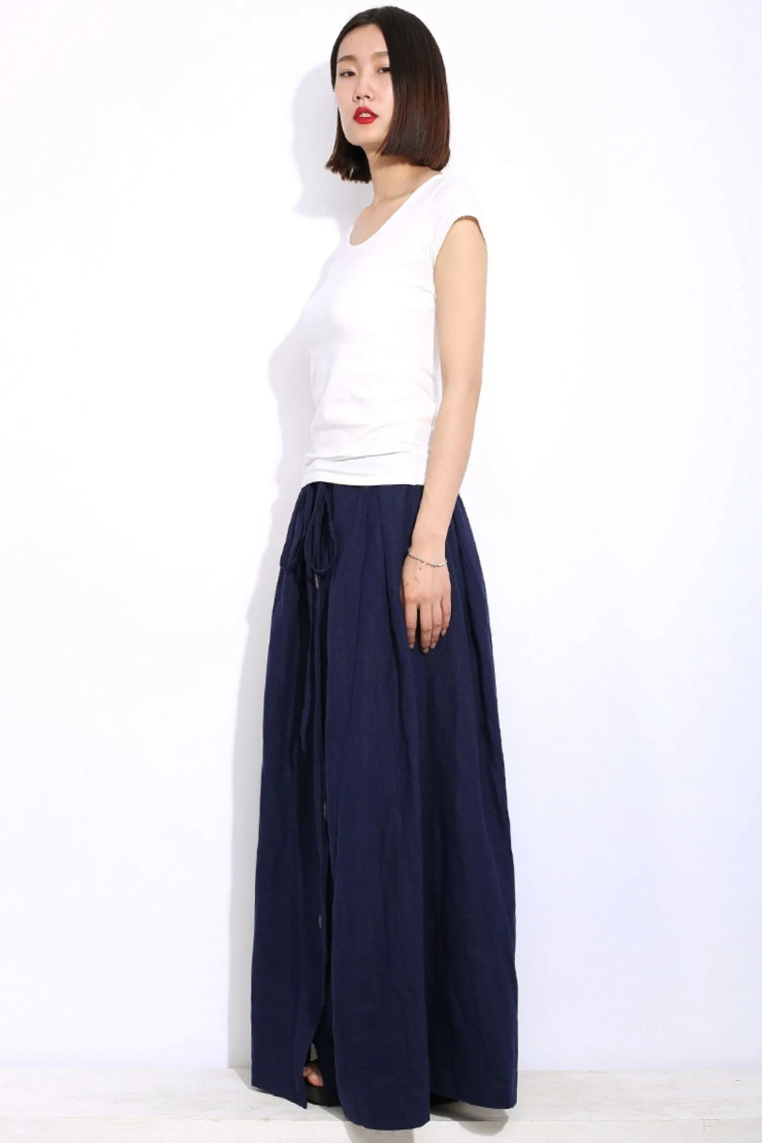 Blue Maxi linen wrap skirt C333
