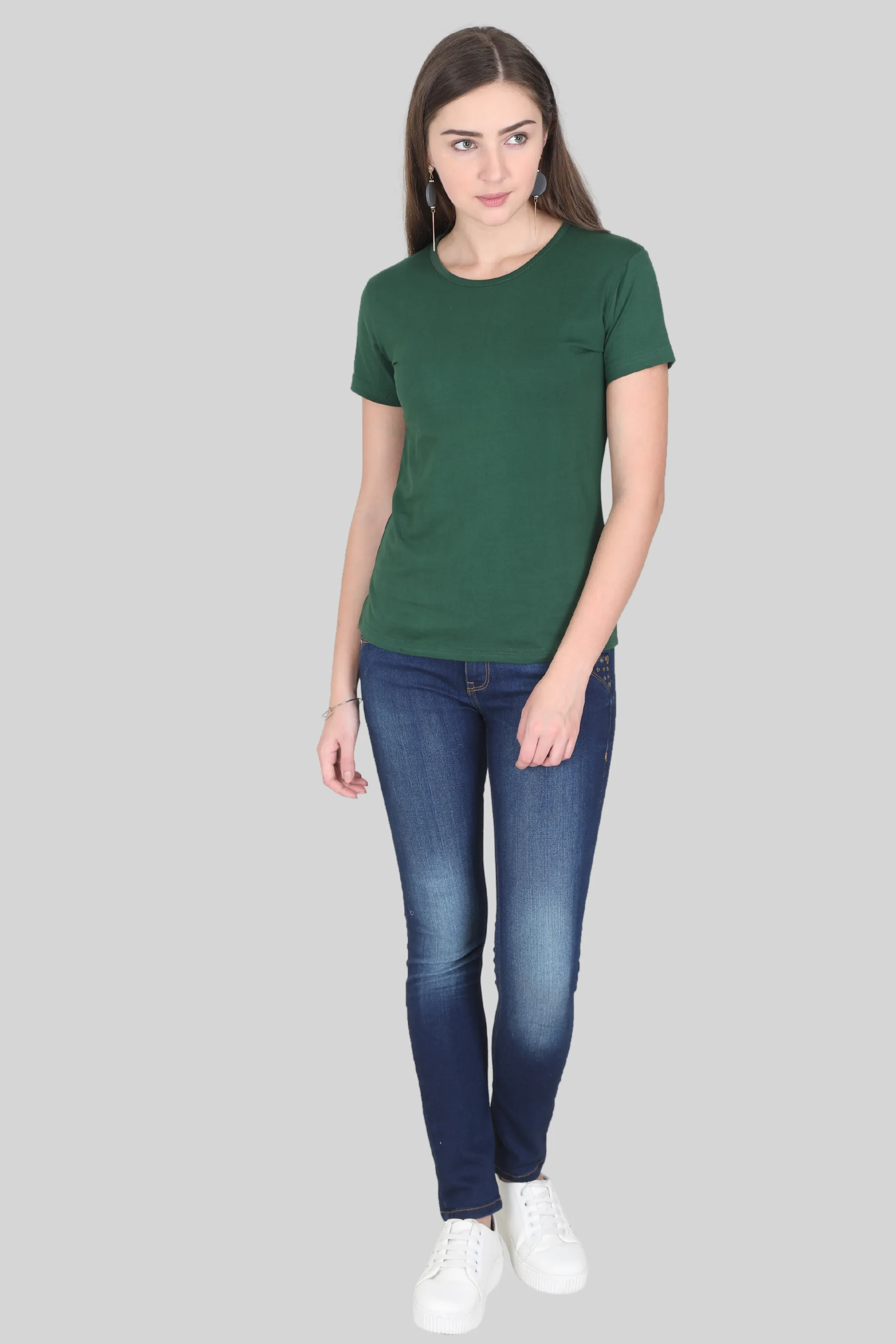Bottle Green Scoop Neck T-shirt for women