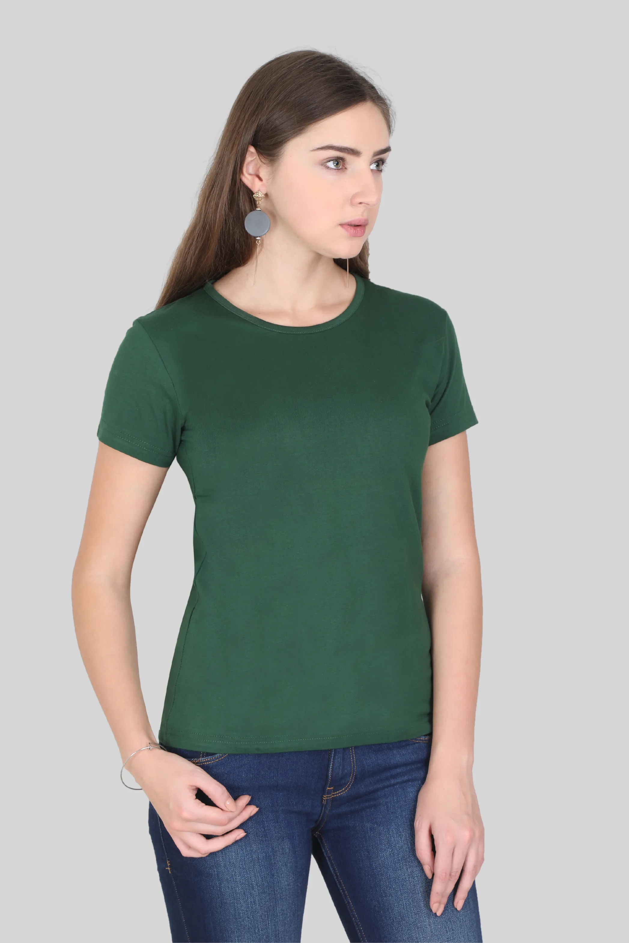 Bottle Green Scoop Neck T-shirt for women