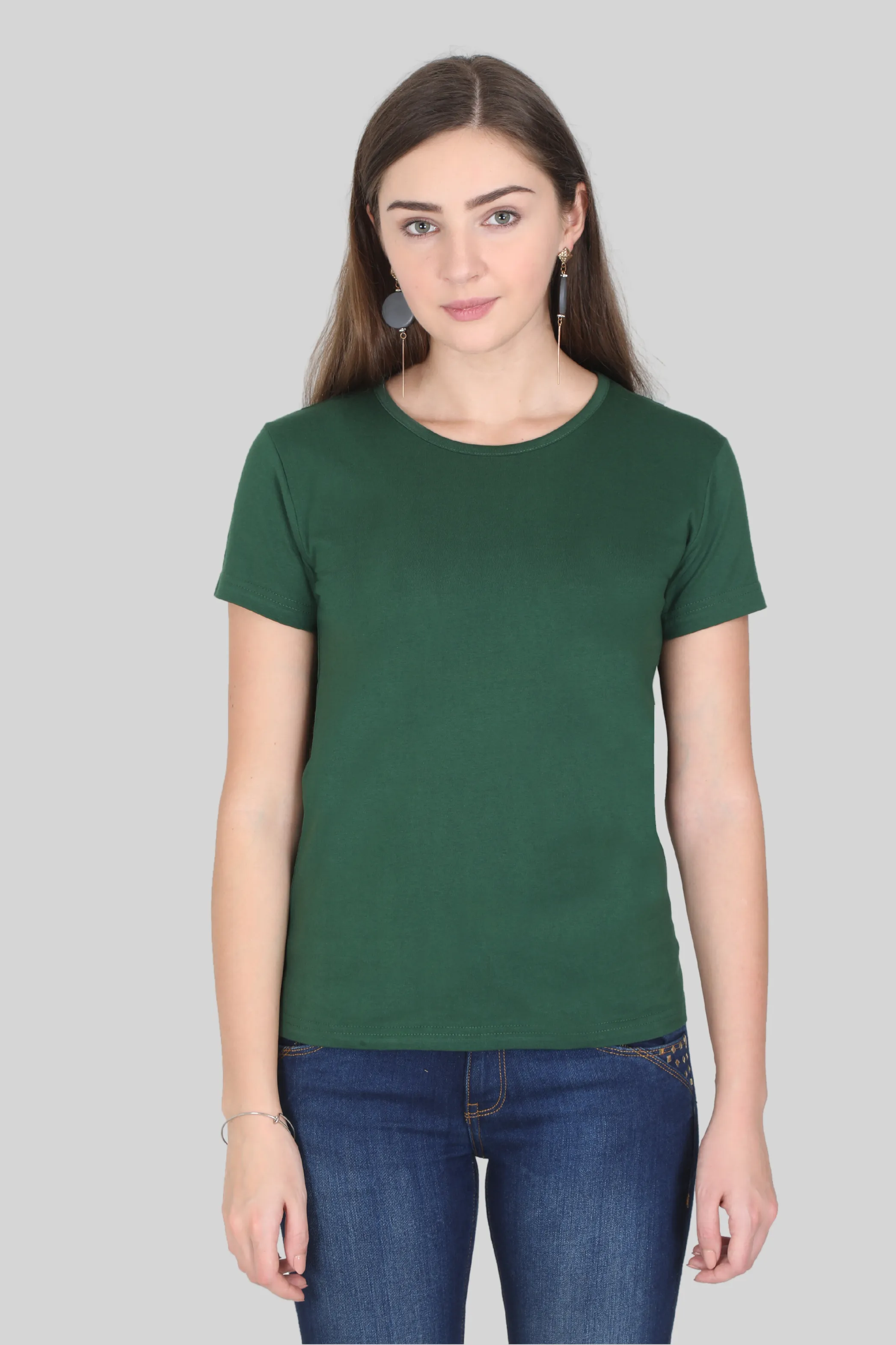 Bottle Green Scoop Neck T-shirt for women