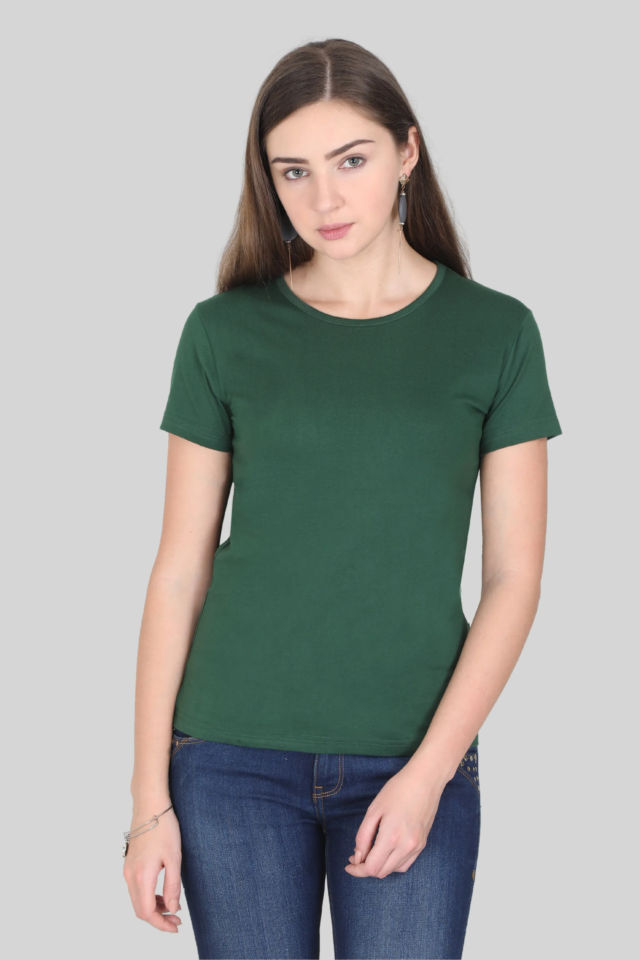 Bottle Green Scoop Neck T-shirt for women