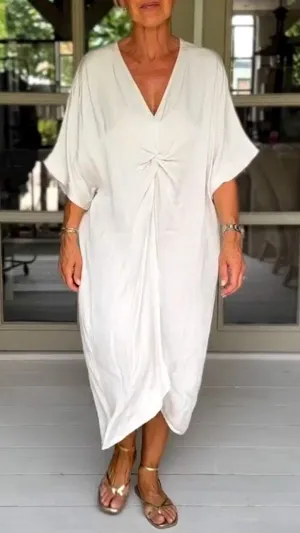 Casual V-neck Pleated Dress