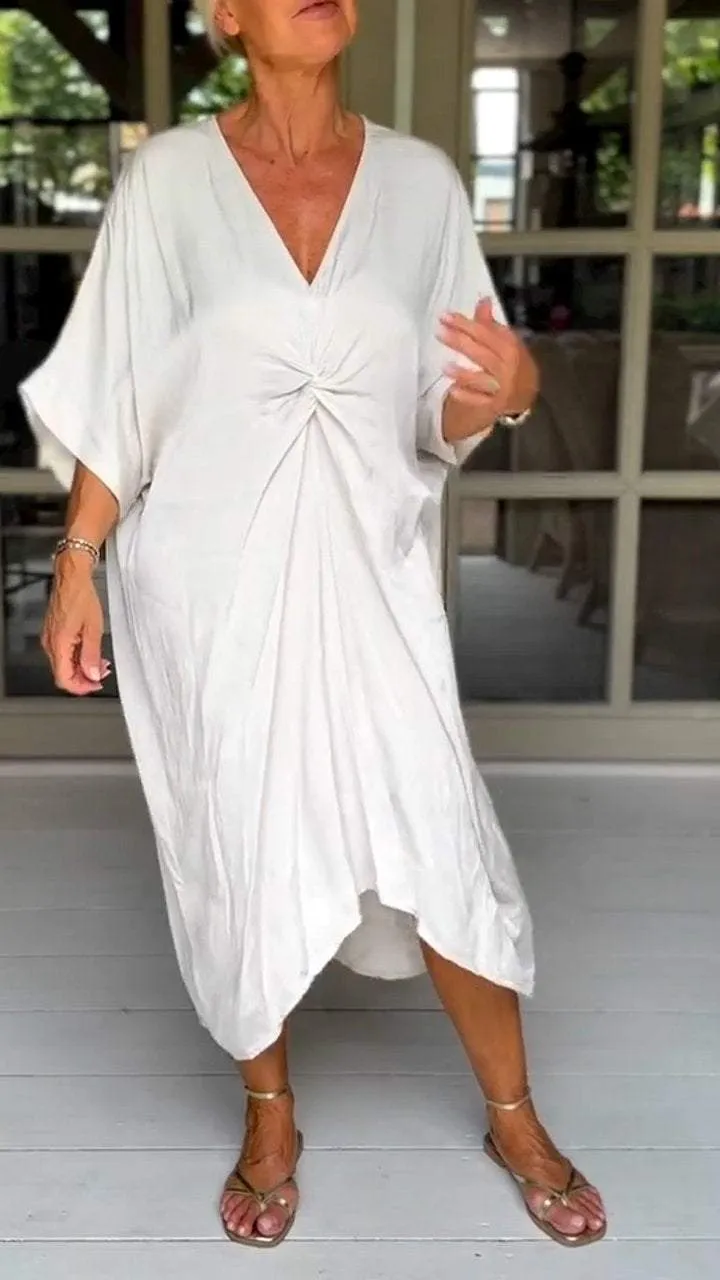 Casual V-neck Pleated Dress