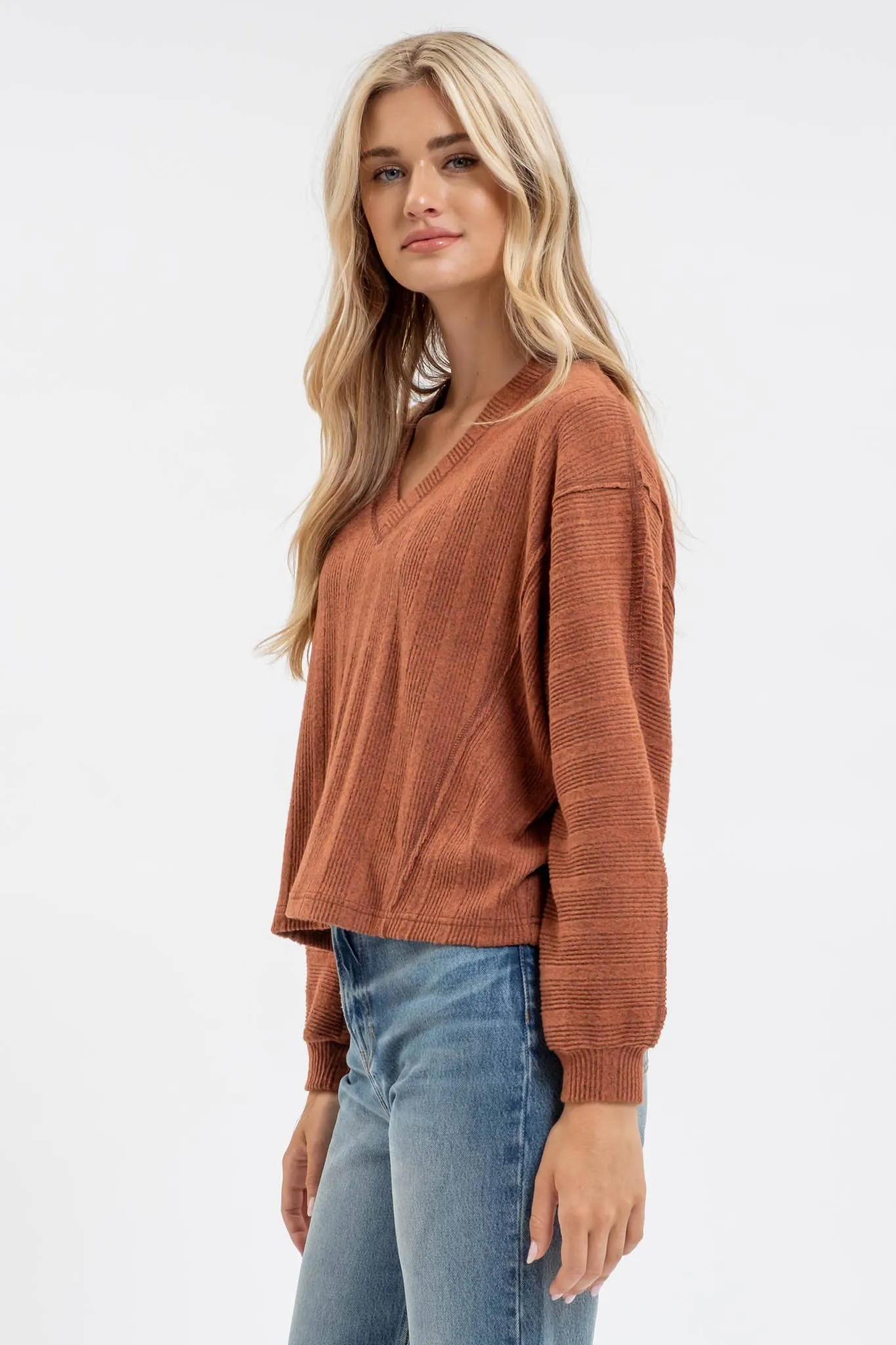 Clay Rib Knit Long Sleeve top