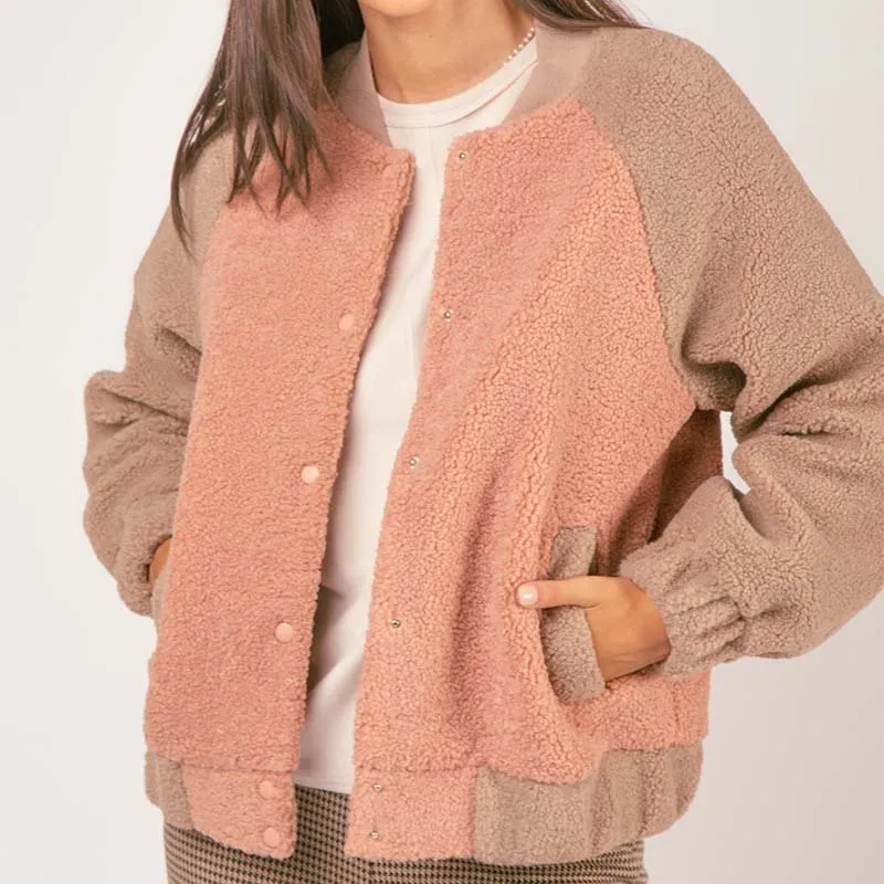 Color Block Fleece Bomber Jacket