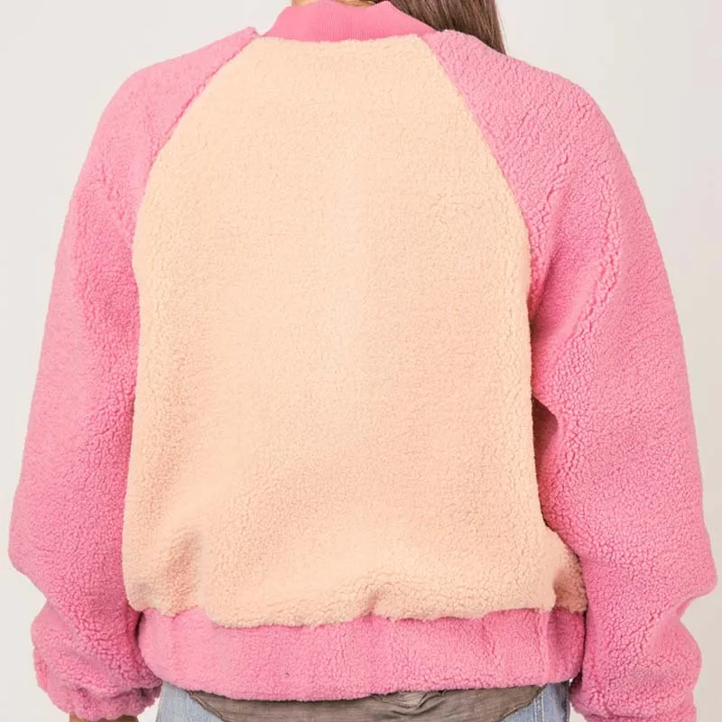 Color Block Fleece Bomber Jacket