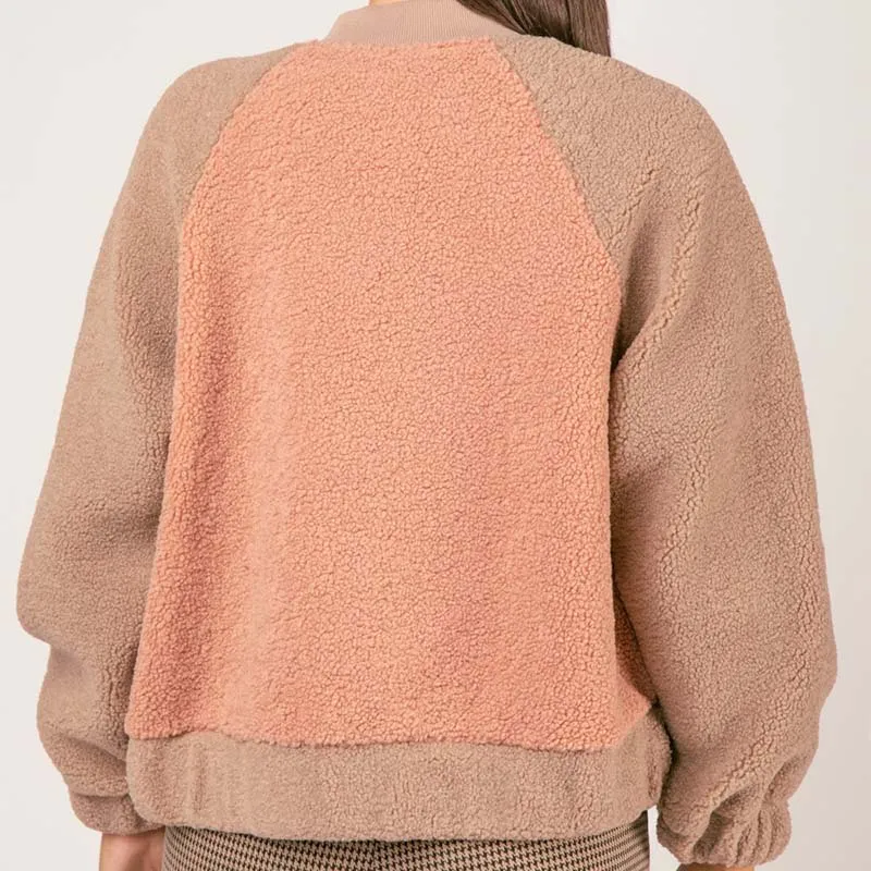Color Block Fleece Bomber Jacket