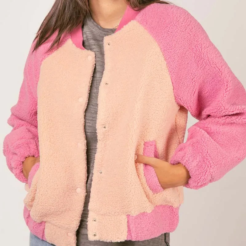 Color Block Fleece Bomber Jacket