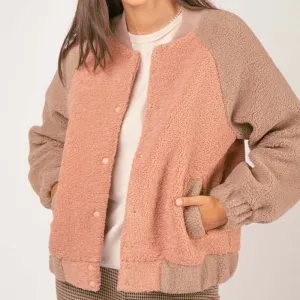 Color Block Fleece Bomber Jacket