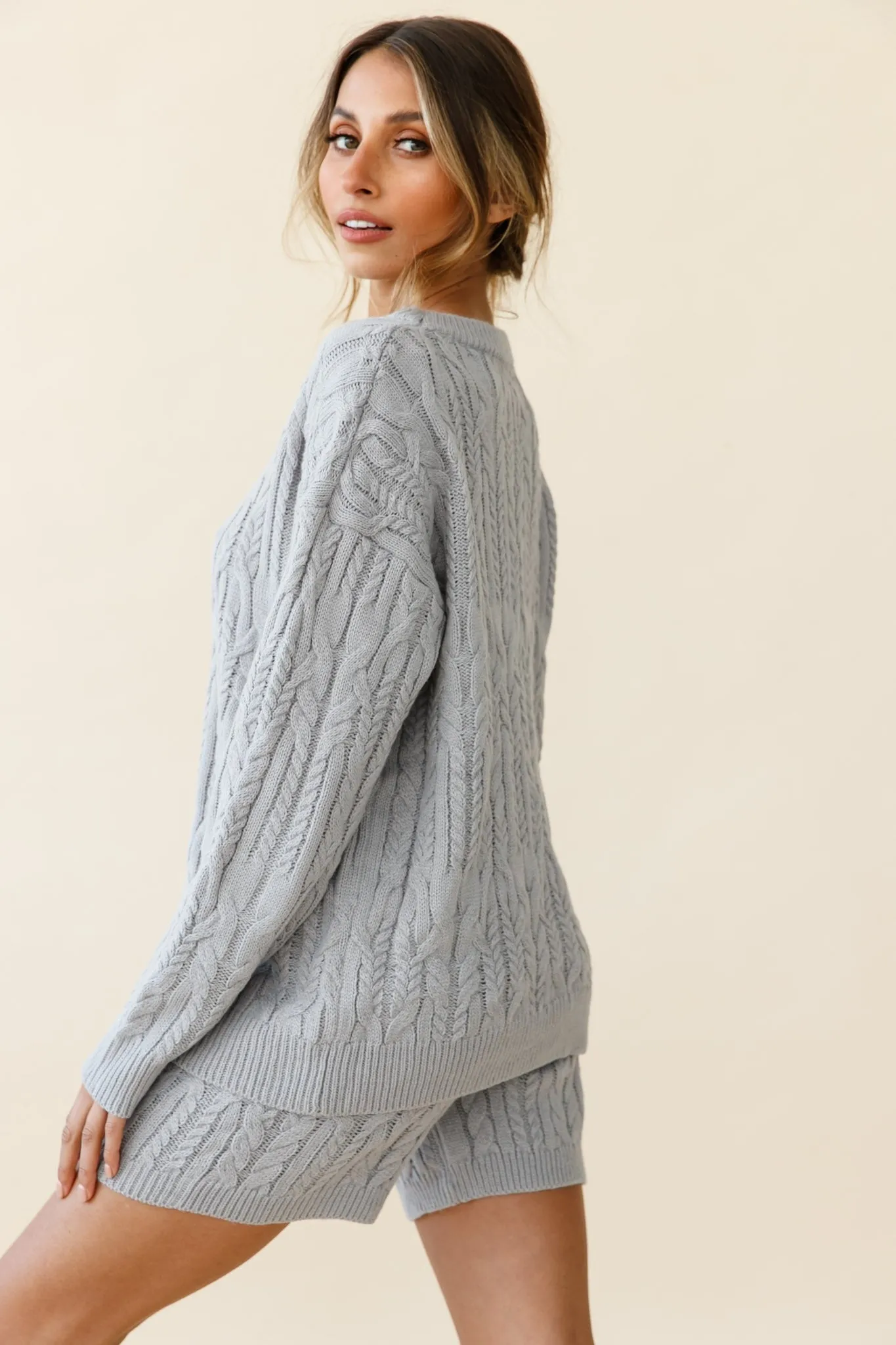 Colorado Cable Knit Shorts Grey
