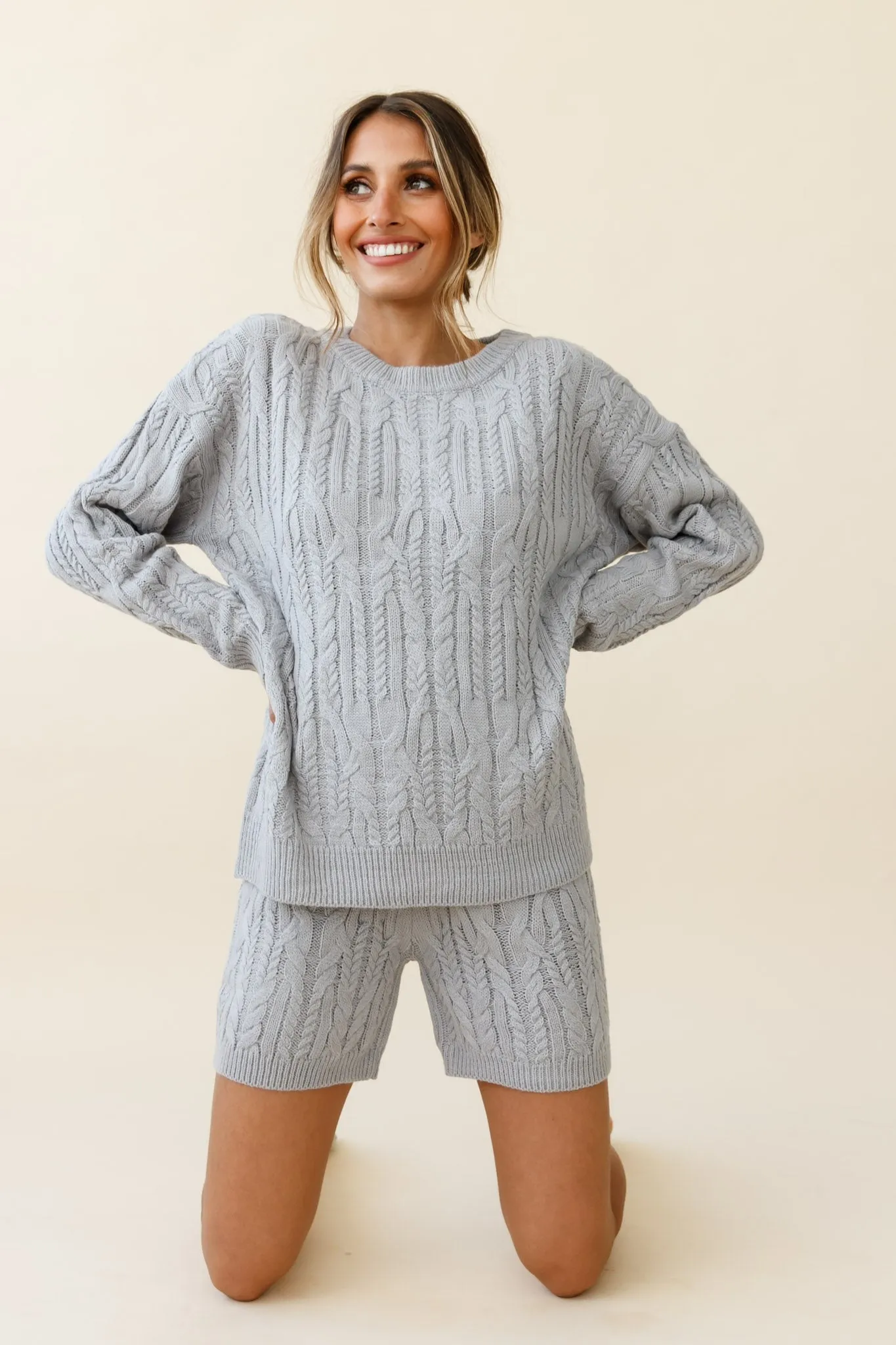 Colorado Cable Knit Shorts Grey
