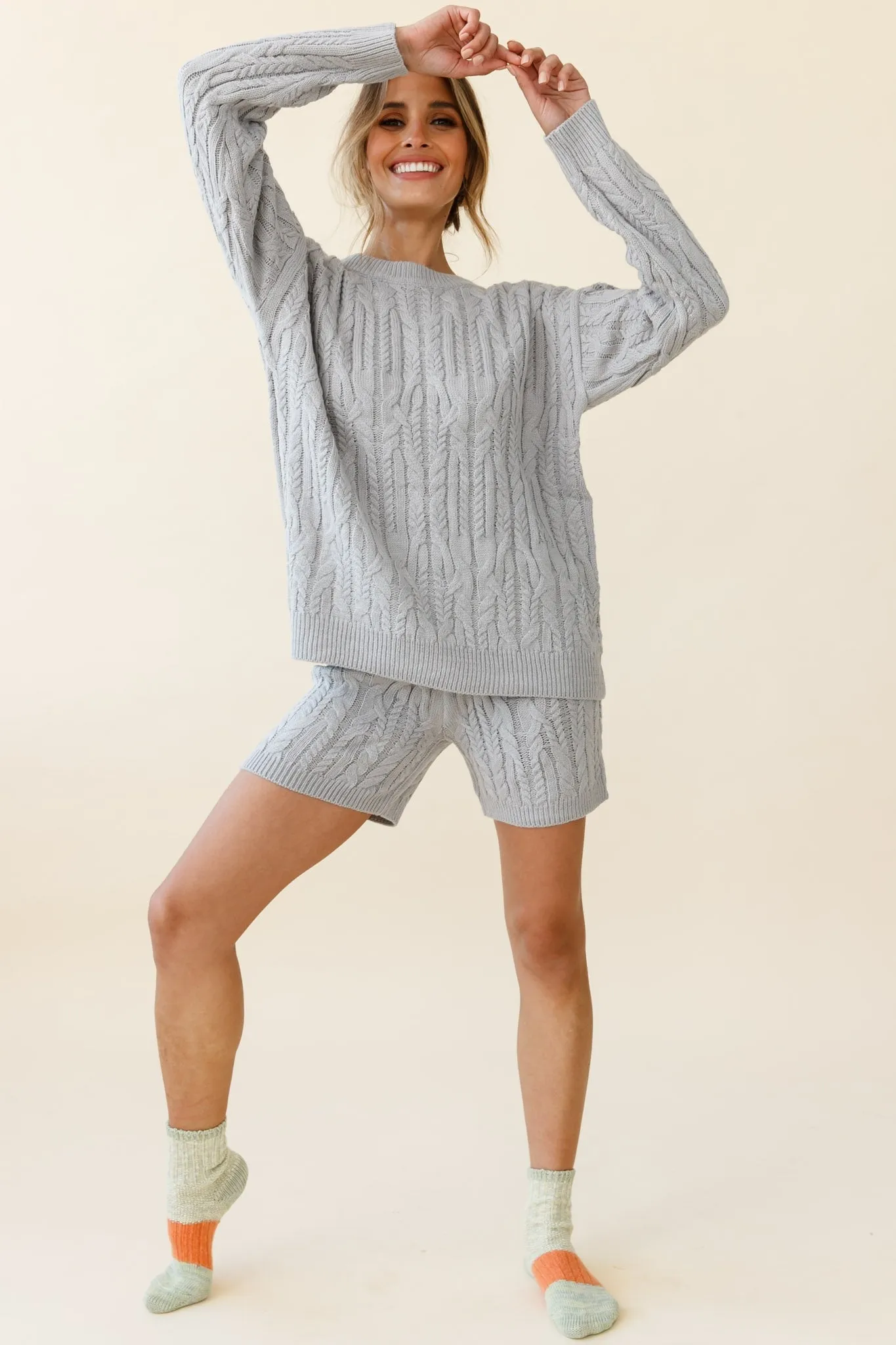 Colorado Cable Knit Shorts Grey