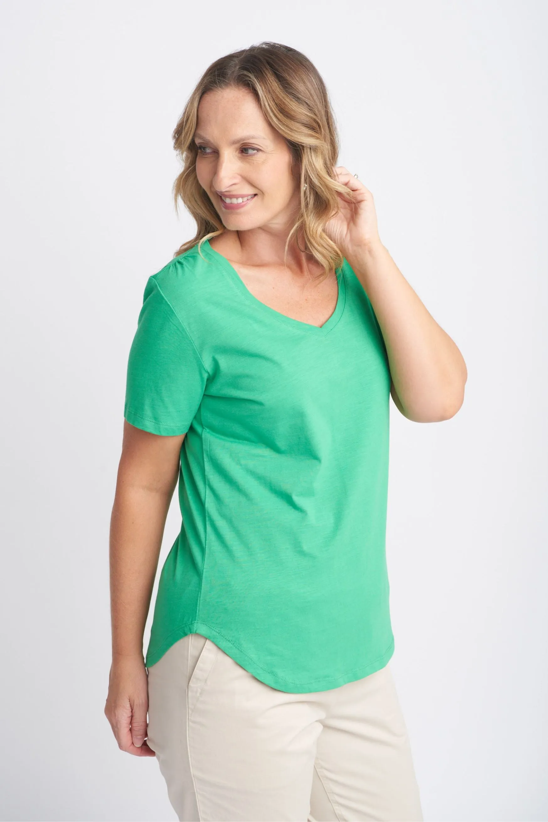 Cotton V Neck Tee Kelly Green