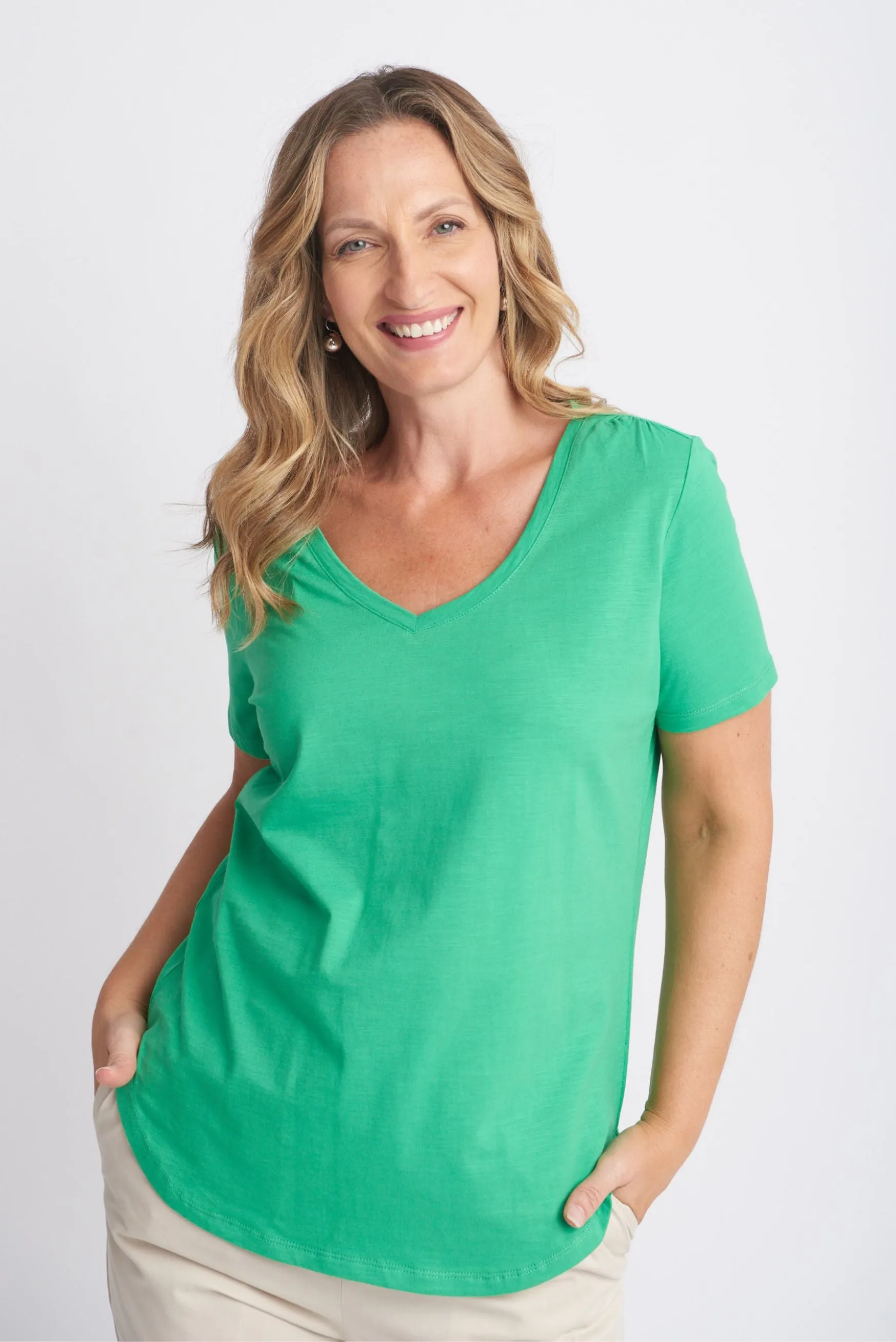 Cotton V Neck Tee Kelly Green