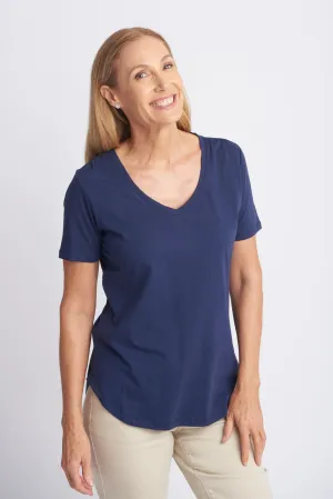 Cotton V Neck Tee Navy
