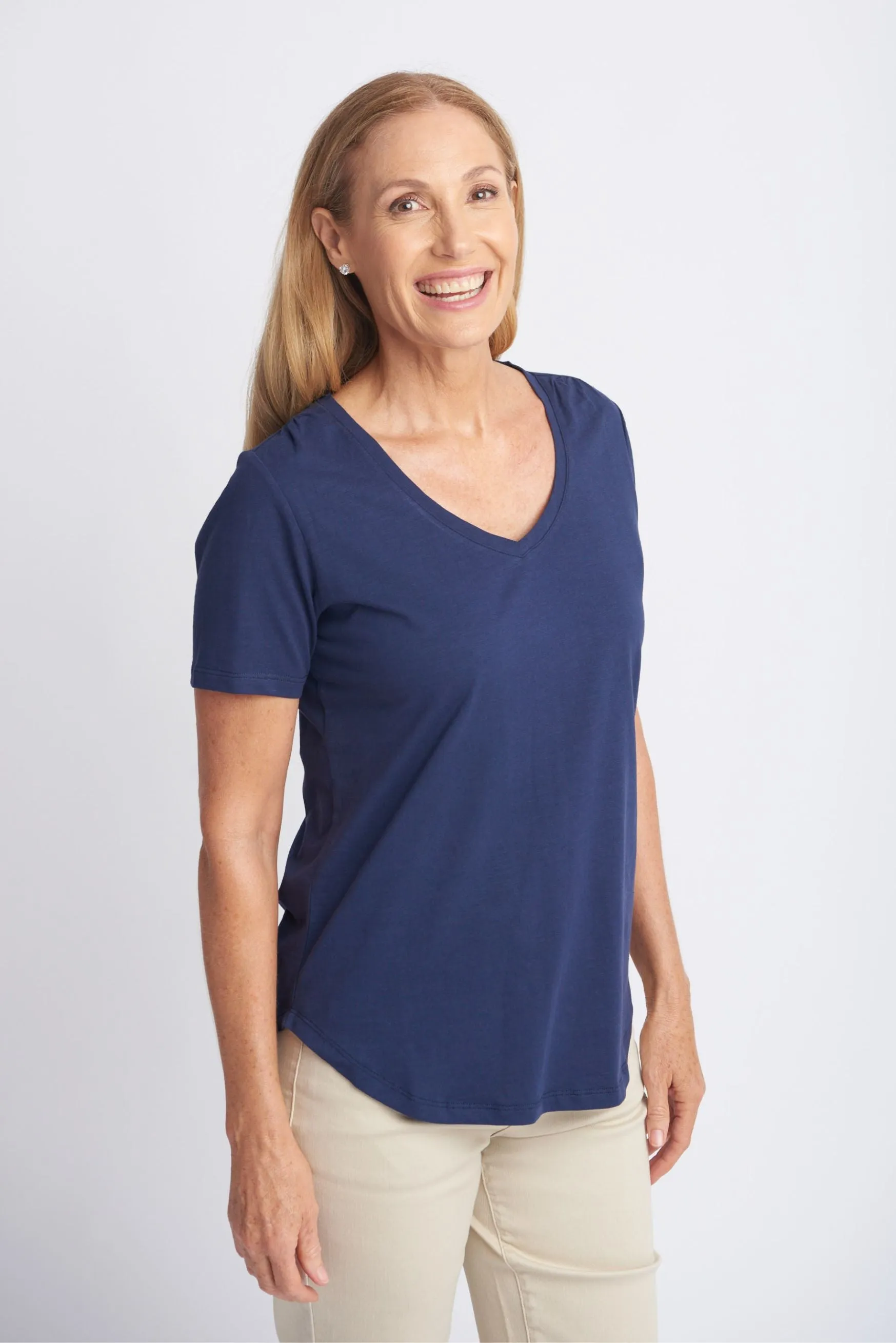 Cotton V Neck Tee Navy