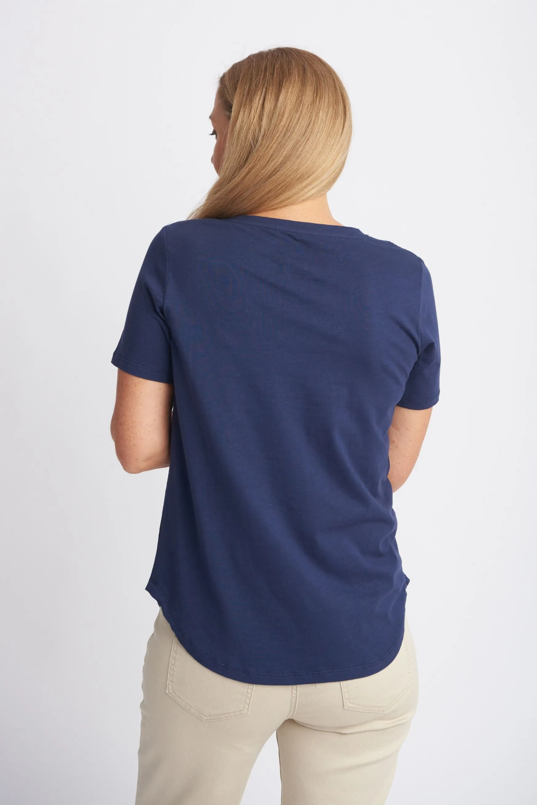 Cotton V Neck Tee Navy