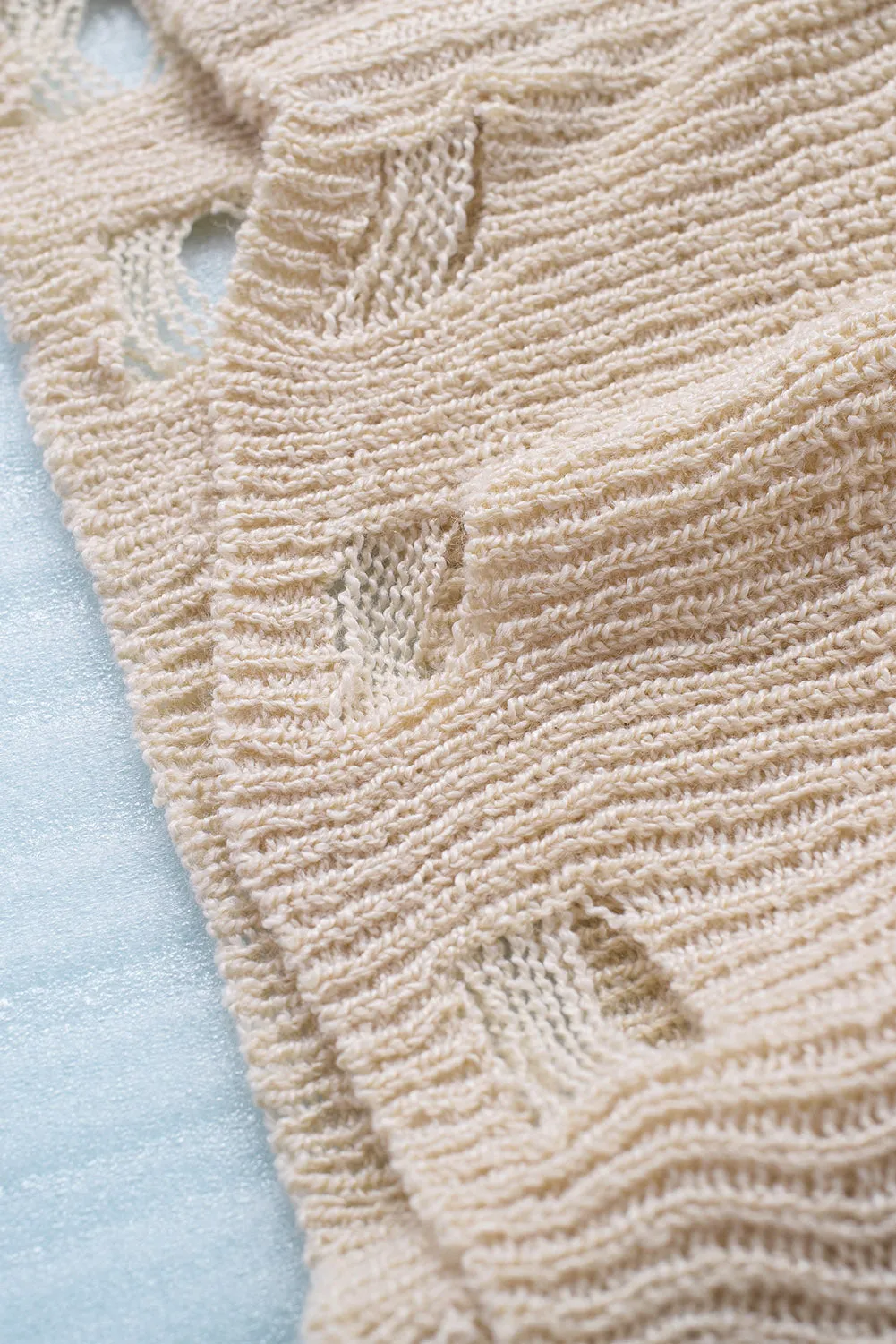 Distressed Zip Up Drawstring Hooded Cardigan Sweater