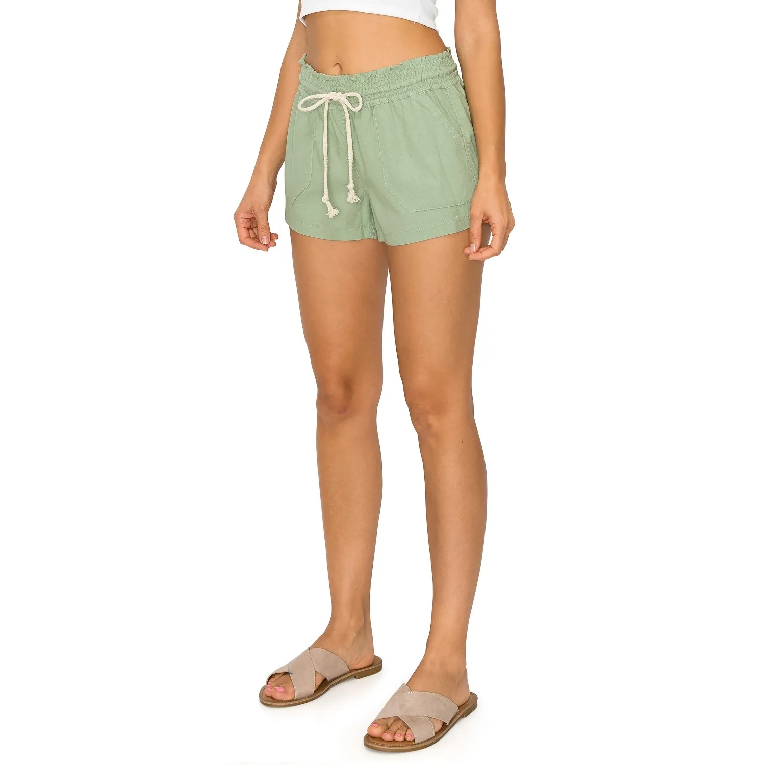 Drawstring Linen Shorts - Tea