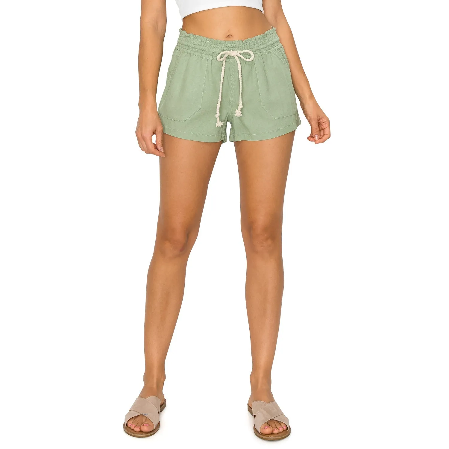 Drawstring Linen Shorts - Tea