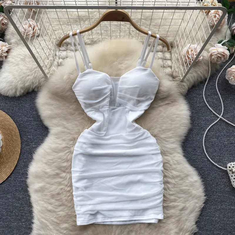 Elastic Bodycon Pleated Split Dress