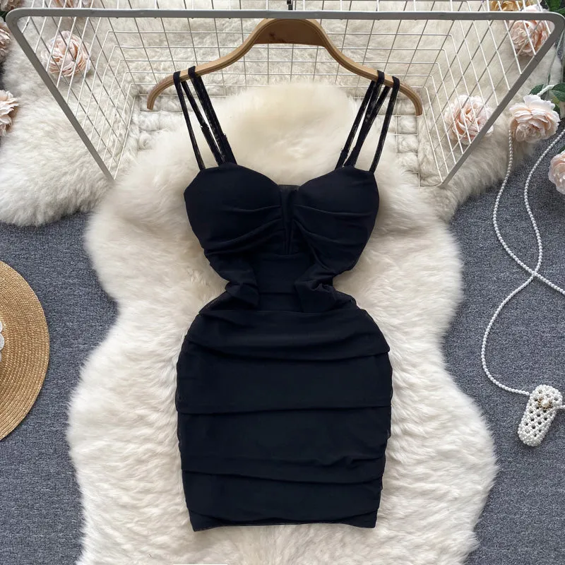 Elastic Bodycon Pleated Split Dress