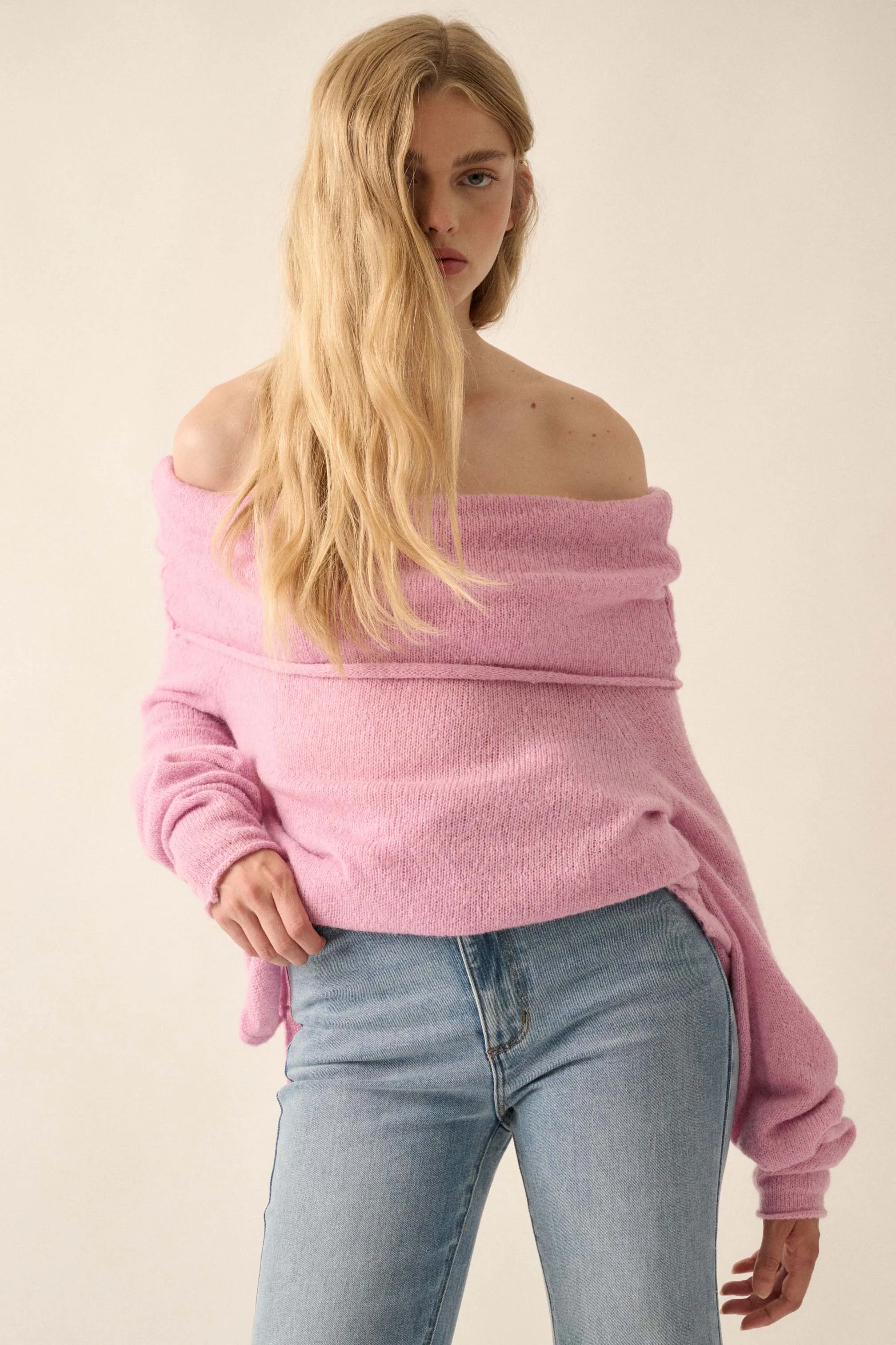 Enjoy the Moment Off-Shoulder Foldover Sweater