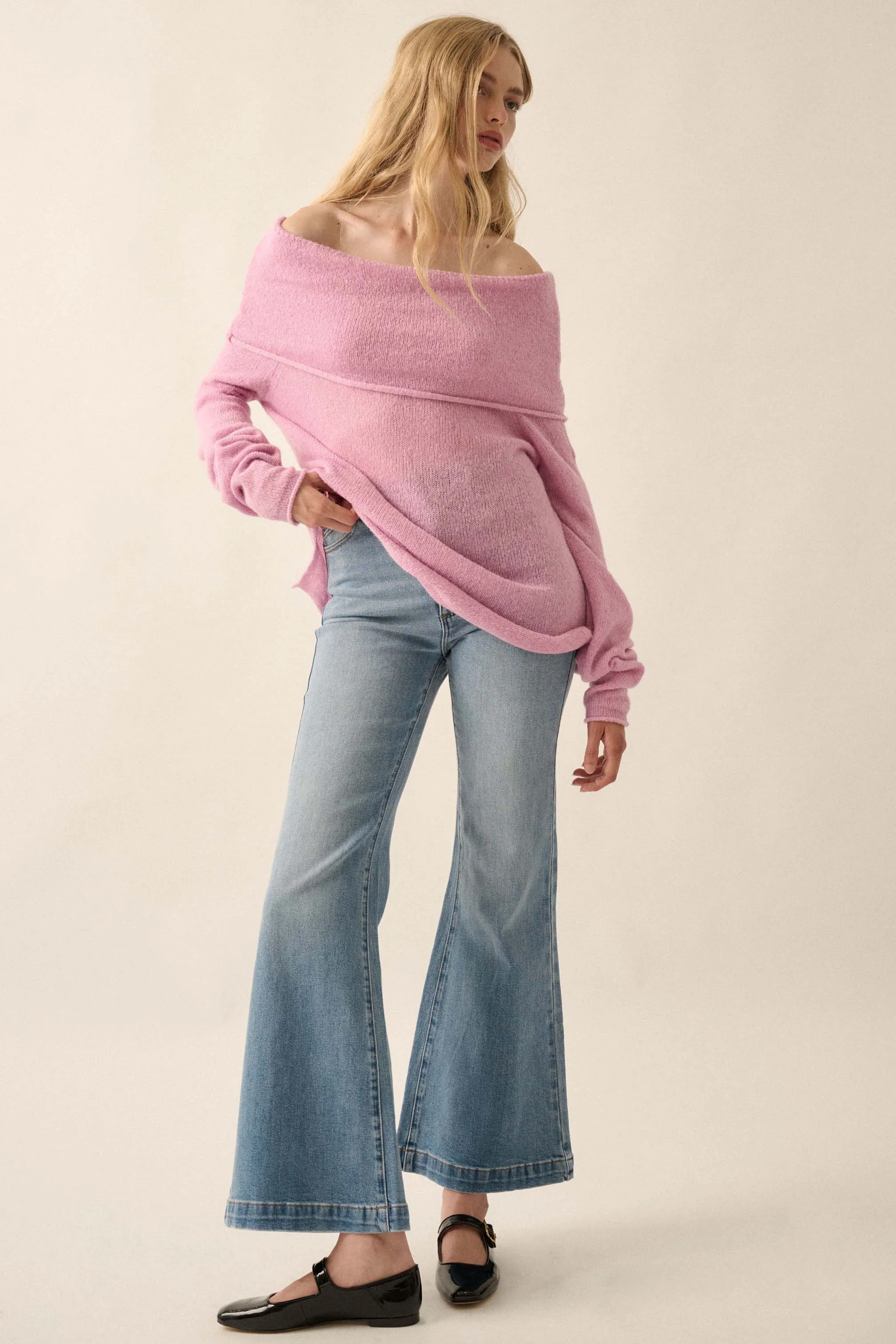 Enjoy the Moment Off-Shoulder Foldover Sweater